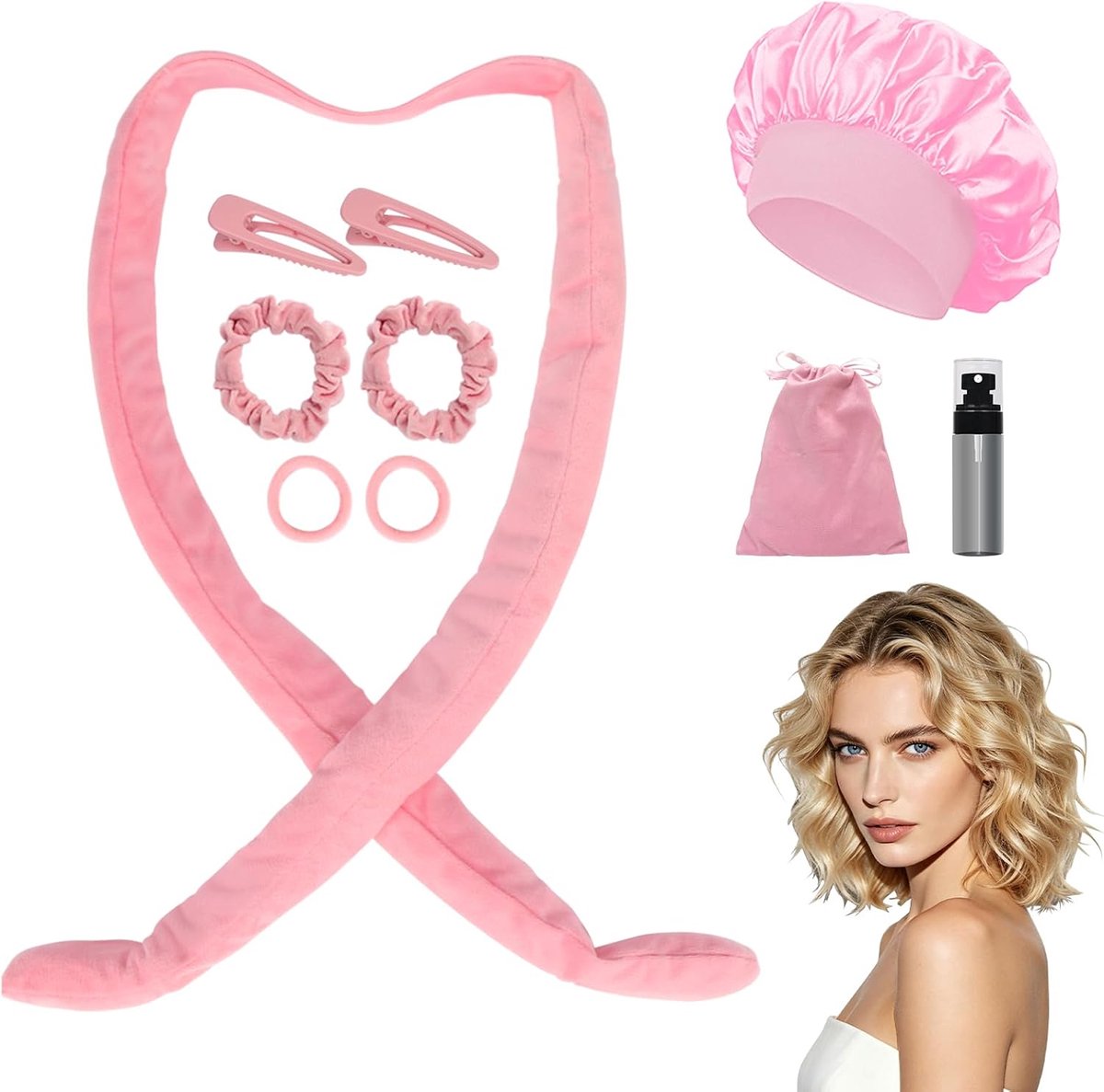 SnelShoppen - Velvet Haar Krullers Zonder Hitte, Zachte Haar Krullers voor Nachtgebruik, 70 Inch Krullen, Haarband, 10 Stuks Heatless Krullers Set voo