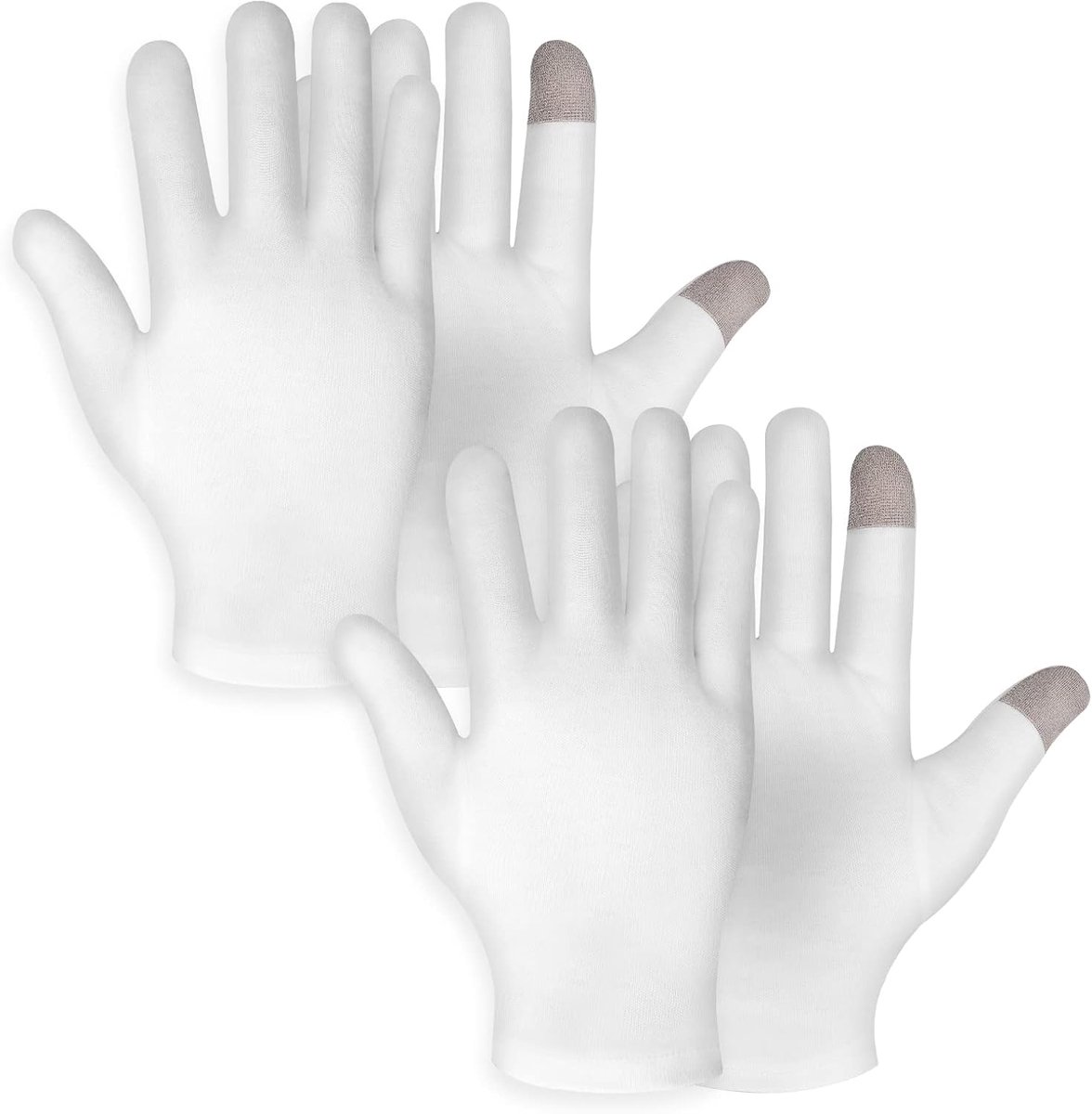 SnelShoppen - 2 Paar Witte Katoenen Vochtinbrengende Spa Handschoenen met Touchscreen - Nacht Handschoenen voor Droge Handen en Eczeem - Voor Thuisgeb
