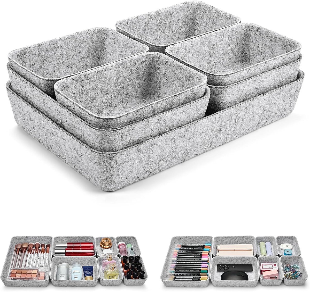 SnelShoppen - 14 Stuks Lade-Organizer Vilt Lichtgrijs - Lade-Inzetstuk voor Kantoor en Thuis - Opbergsysteem voor Kasten en Make-Up Tafel - Perfecte O