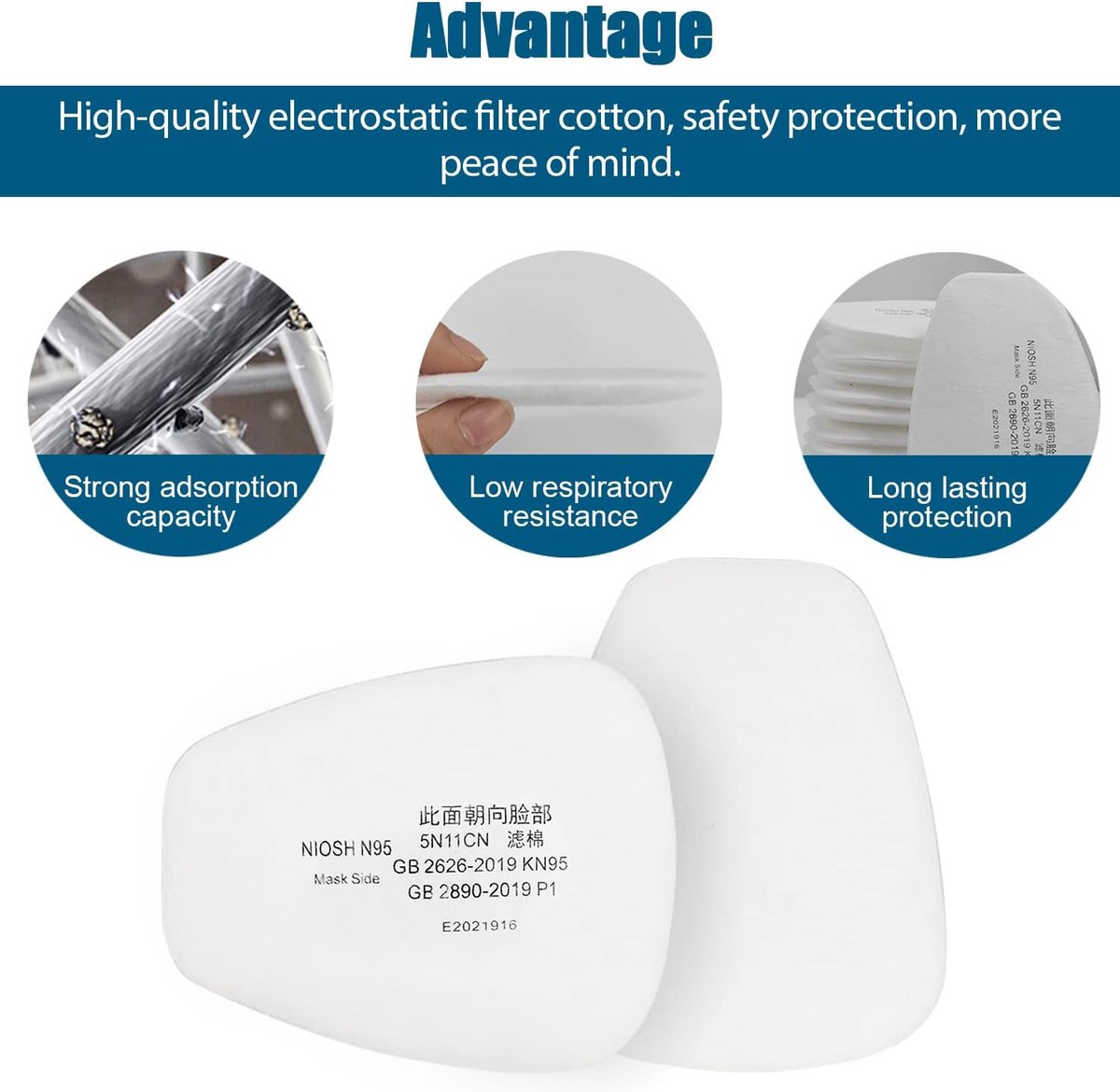 SnelShoppen - Pack van 60 3M Katoenen Filters 5N11CN voor 6000, 6200, 7502, 6800, 7501 - Hoge Luchtdoorlatendheid, Laag Ademweerstand, Ideaal voor Vei