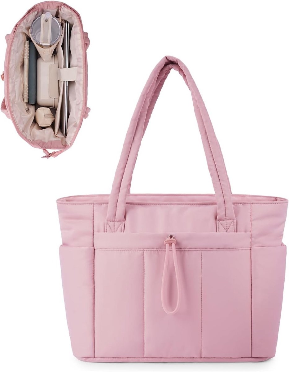 Grote Gevoerde Tote Bag voor Vrouwen met Laptopvak en Isolerende Flessenhouder - Perfect voor Kantoor, School, Reizen en Winkelen