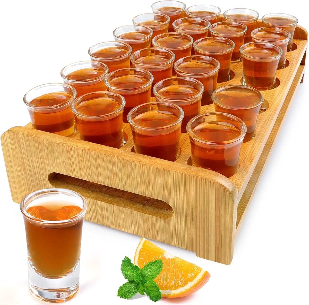 SnelShoppen - Shotglazen Set van 24 Grote Shotglazen met Houder - 1oz/30ml Dikke Bodem Helder Glas - Perfect voor Feesten, Bar, Restaurant, Thuis, Tas