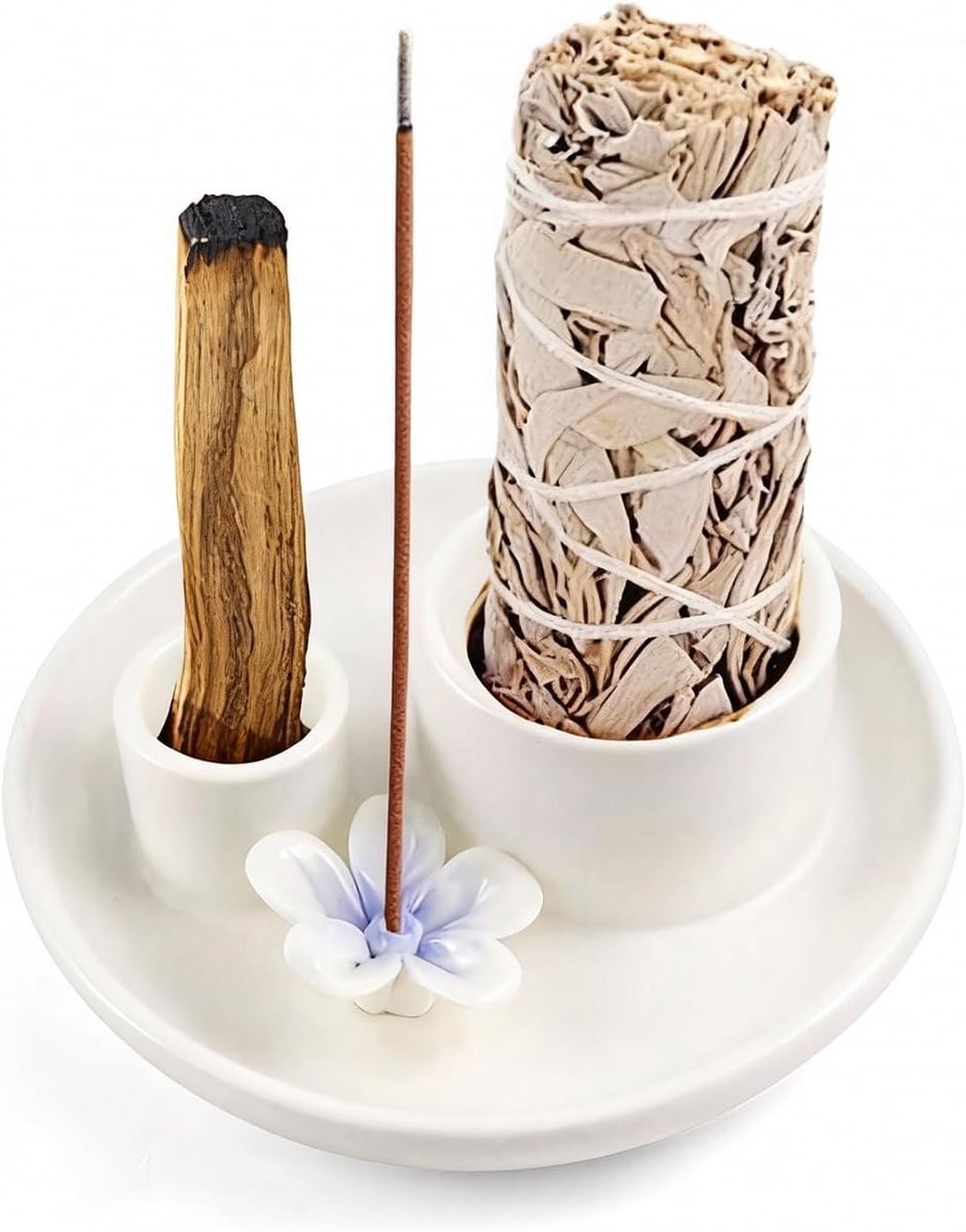 Multifunctionele keramische wierookhouder voor wierookstokjes en salie, ideaal voor yoga, meditatie en ontspanning
