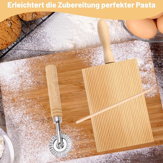 Houten Gnocchibord Set, 3 Stuks met Gnocchiplank, Deegrad en Deegstok, Keukengerei voor Zelfgemaakte Gnocchi en Pasta - ShopVlot van houten — afbeelding 3