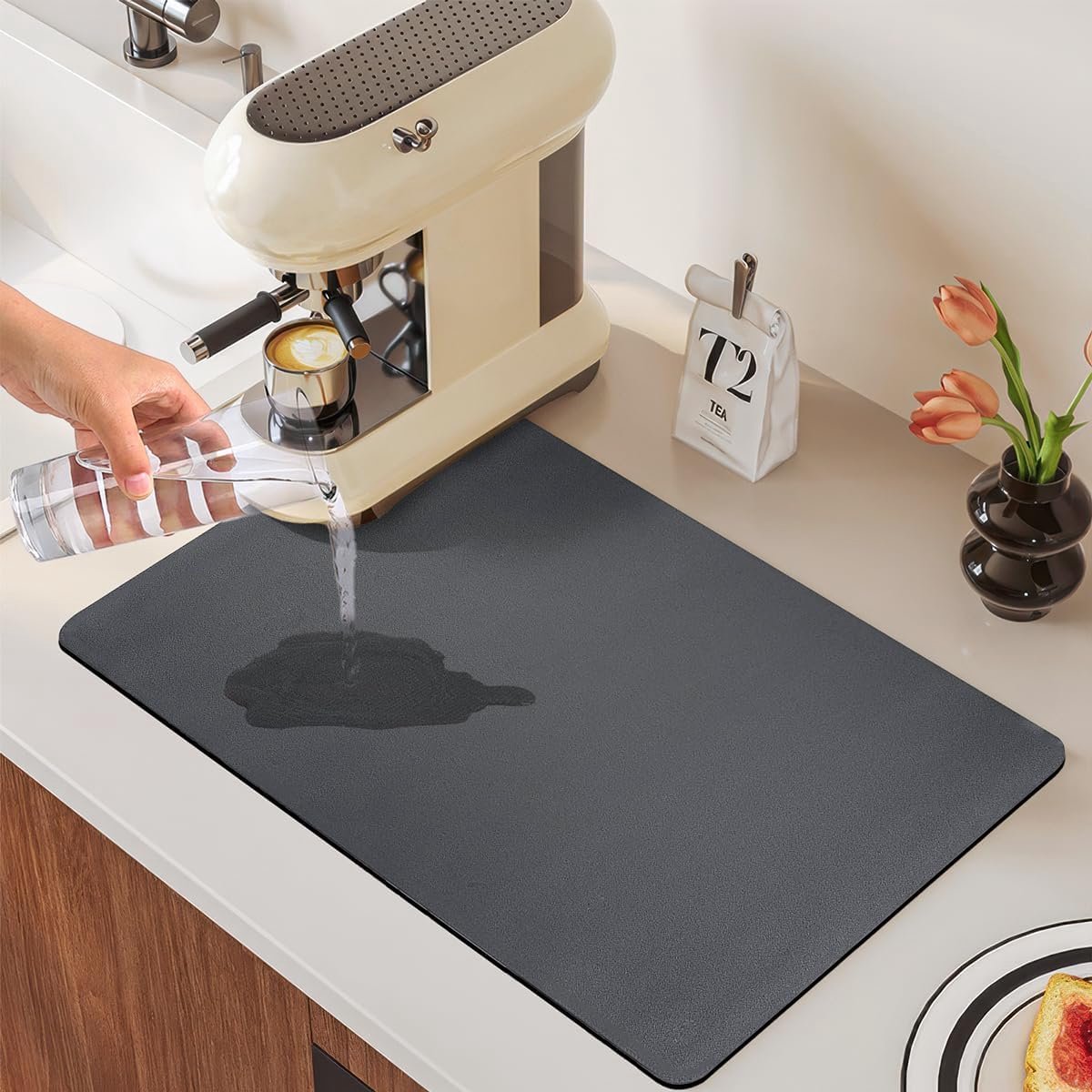 Zyren Dripping Mat for Coffee Maker, 40 x 30 cm, Dark Grey, Quick Drying Dripping Mat for Kitchen, Bathroom - ShopVlot