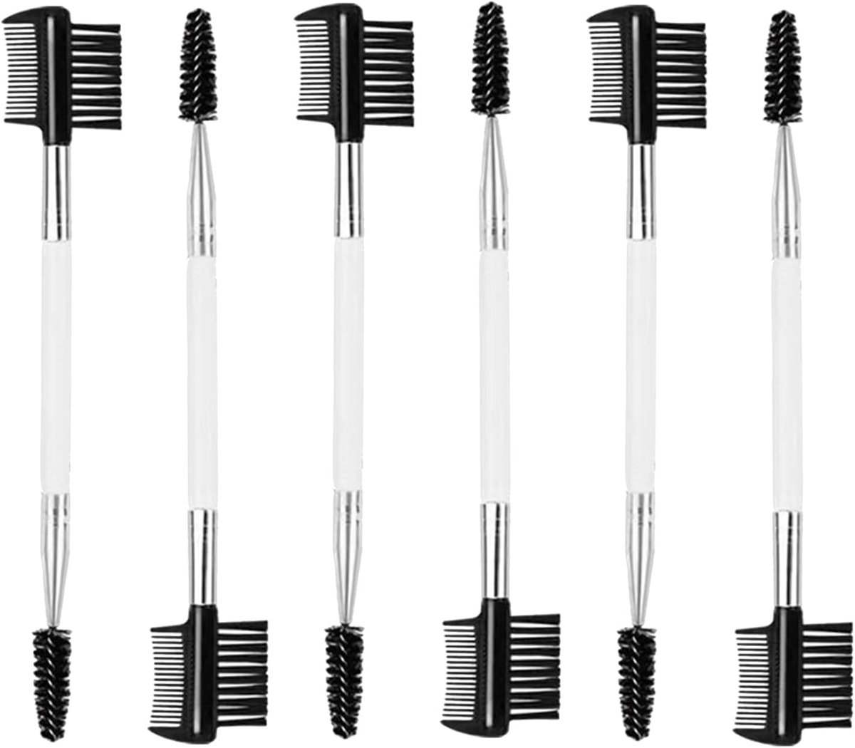 6-Piece Eyebrow Eyelash Brush 3 Head Eyelash Comb Double Head Brush Makeup Care Tool Cosmetic (White) - ShopVlot