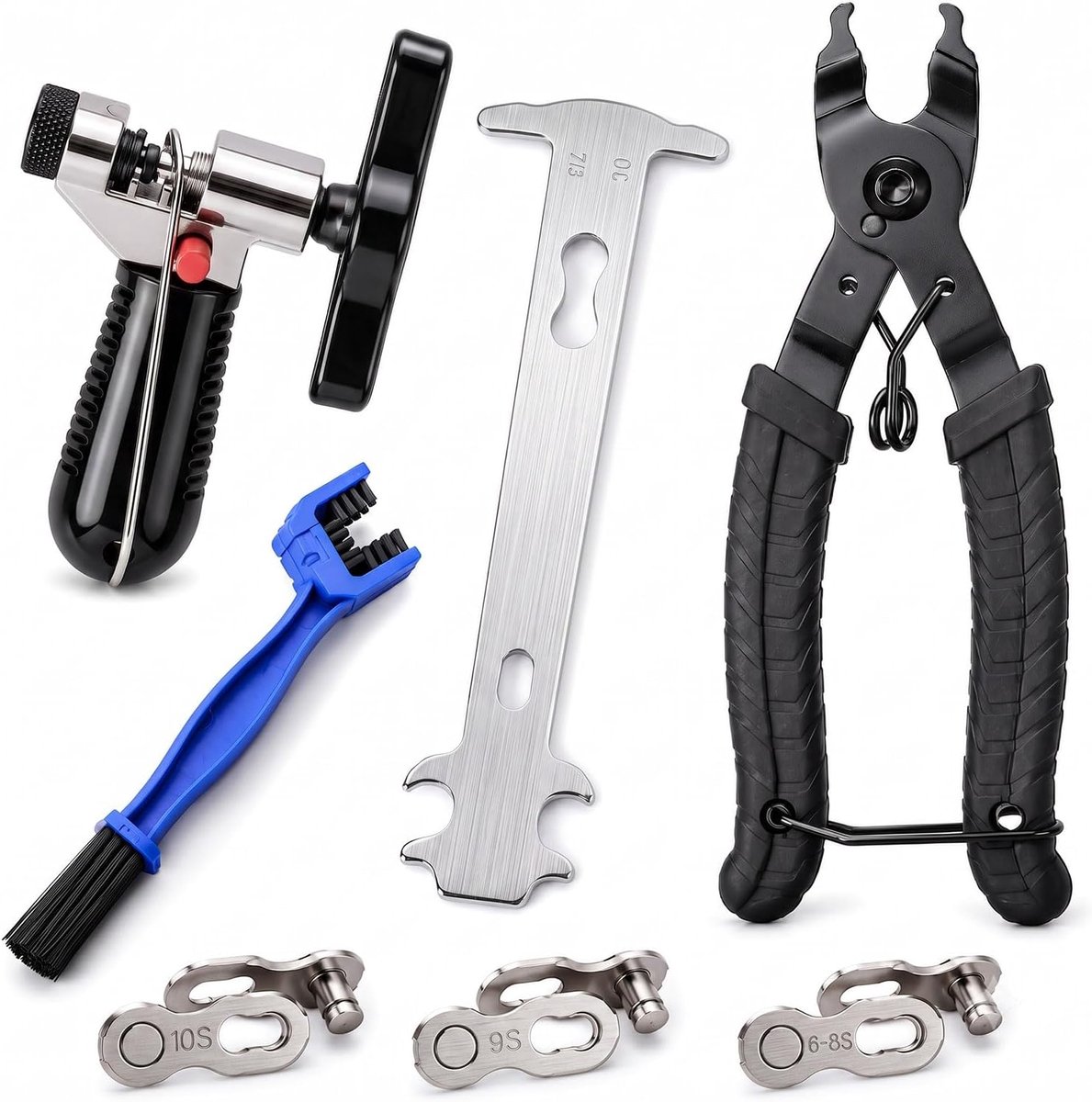 Kettingklinknagel, fietsset met kettingslot, tang, kettingmeter, fietskettingen, klinknagels en kettingborstel - ShopVlot