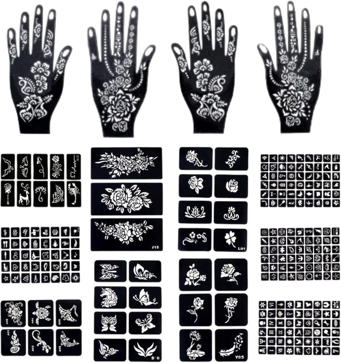247 Stuks Henna Sjabloonpakket, Diy Tatoeageplakkers, Stencils Voor Gezicht Verf Lichaamskunst, Gezicht, Handen - ShopVlot