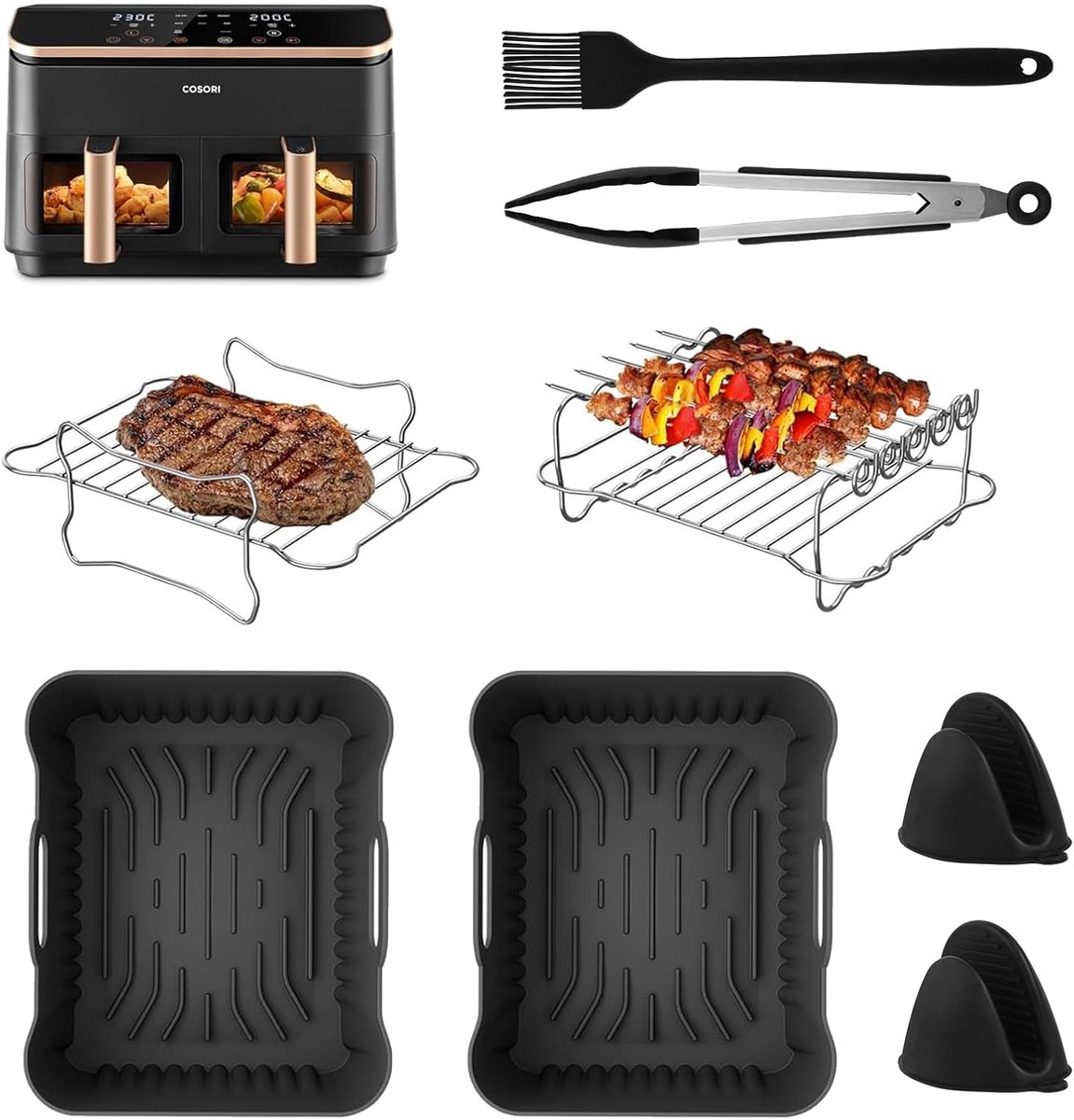 Airfryer accessoires 8.5L - siliconen vormpjes - geschikt voor dubbele mand - ideaal voor diverse recepten - ShopVlot