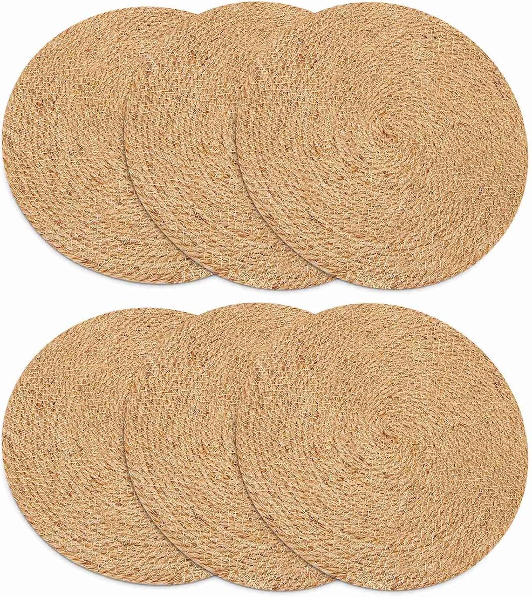 Ronde Gevlochten Tafeldekens - Set van 6 Natuurlijke Handgemaakte 30 cm - Unieke Textuur - Perfect voor Tafeldecoratie - ShopVlot