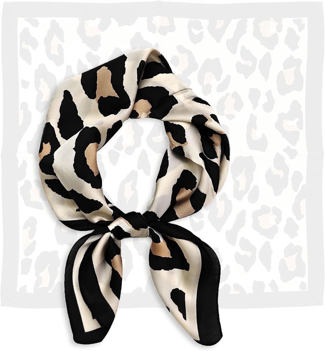 Halsdoek dames 70 x 70 cm - zijden sjaal - retro luipaardpatroon - elegant accessoire - ShopVlot