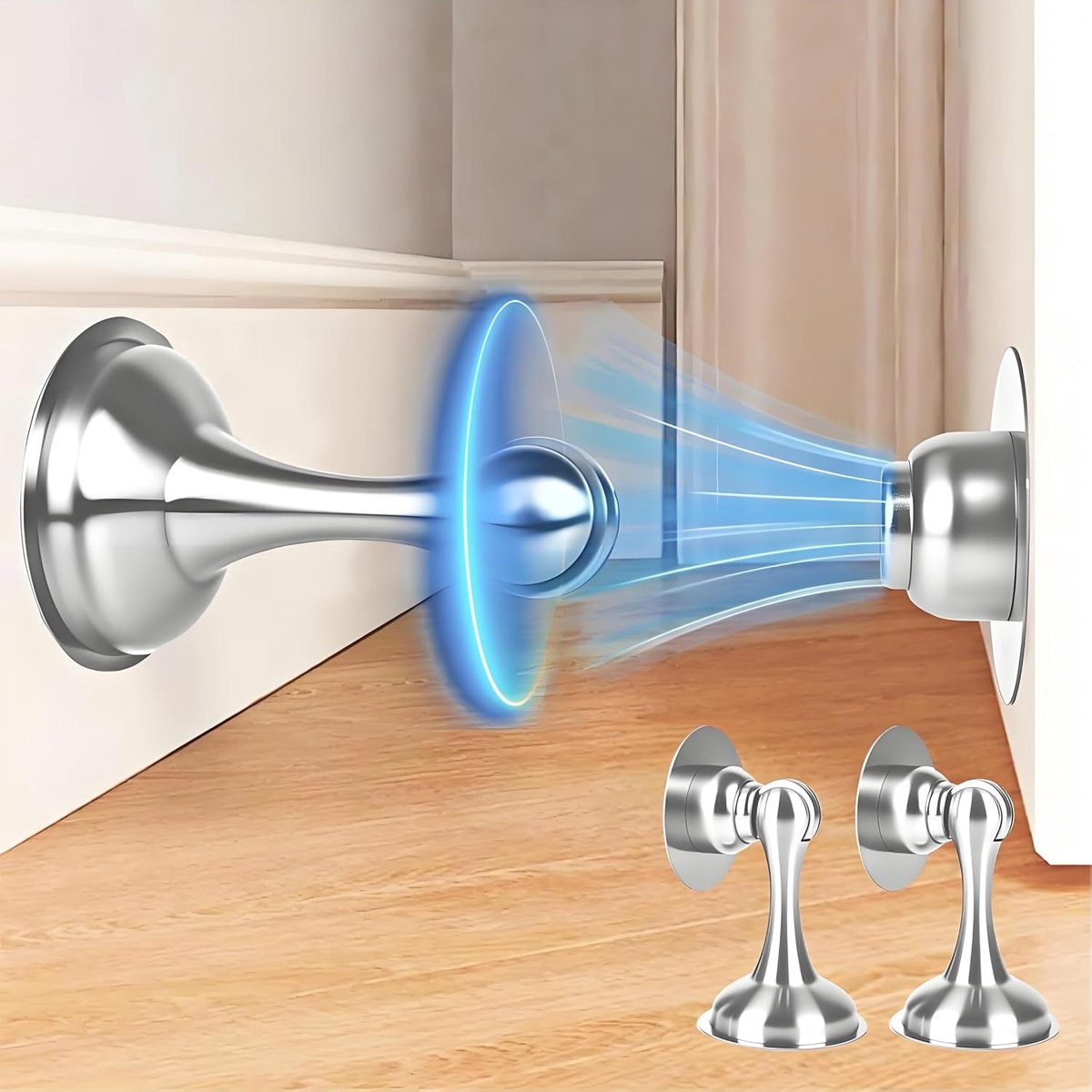 Deurstopper magnetisch 2 stuks - roestvrij staal - met 3M tape - eenvoudig te installeren - ShopVlot