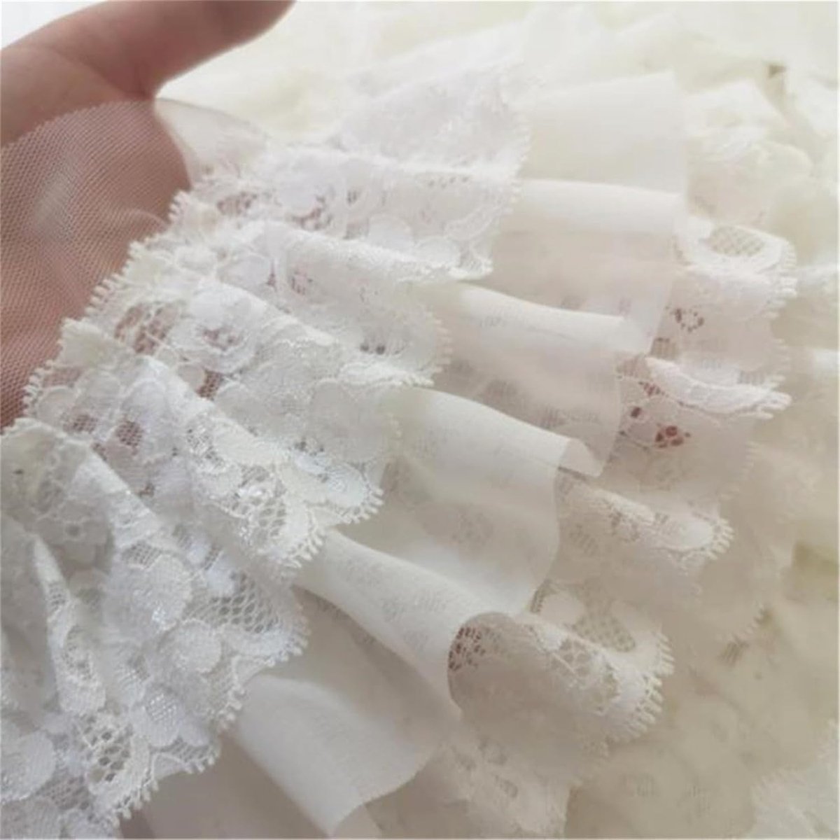 Lace trim 12cm breed - 3 lagen chiffon en kant - perfecte afwerking voor kleding - ShopVlot