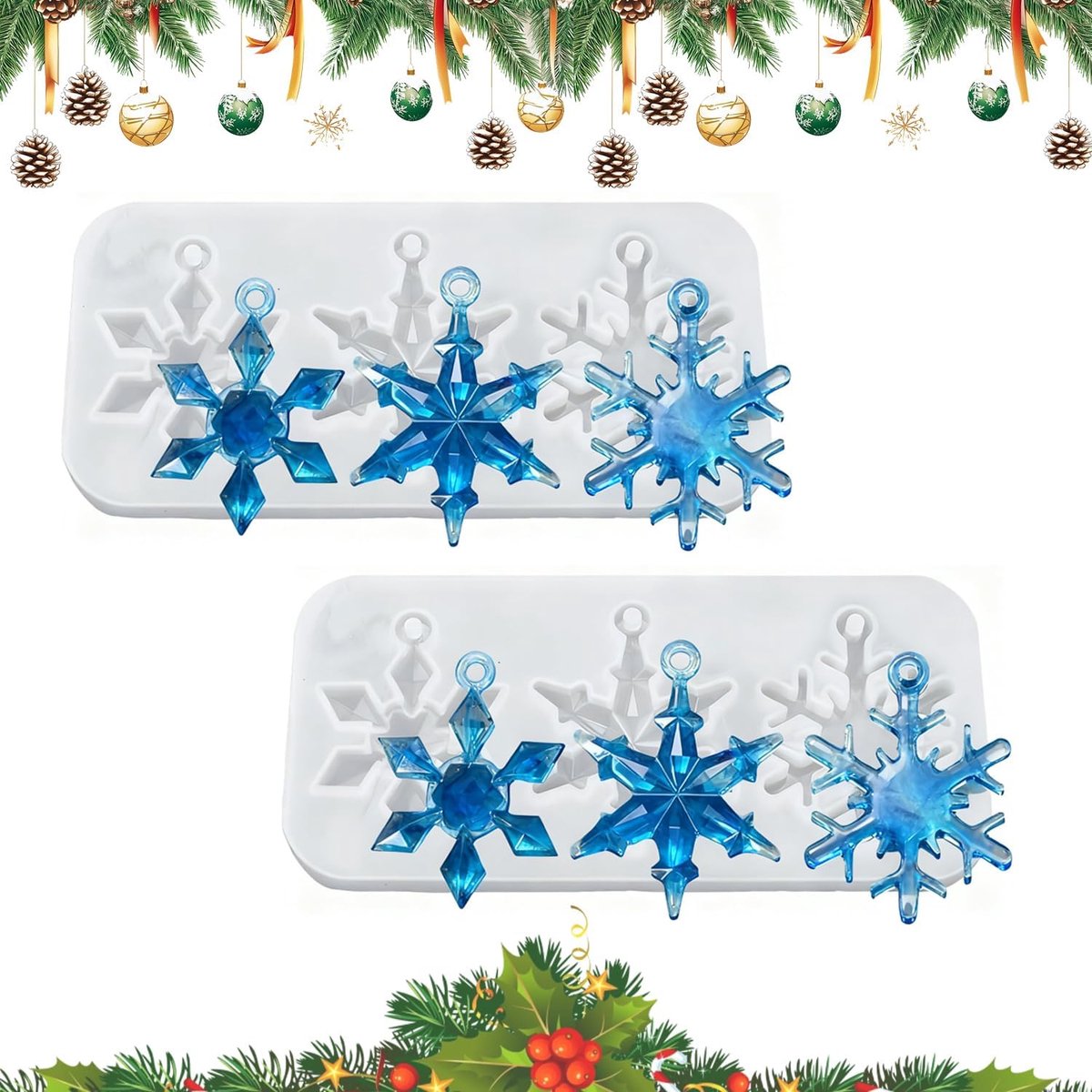 Siliconen mallen kerstdecoraties - 2 stuks sneeuwvlok en kerstboom - flexibele herbruikbare mallen - ShopVlot