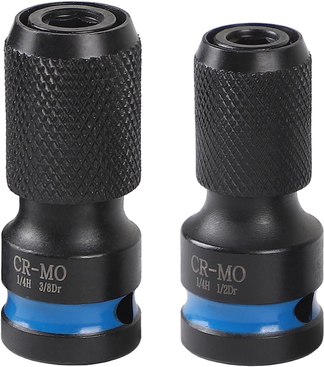 2 stuks slagschroevendraaierbitadapter, 1/4 inch gereedschapsopname voor 1/2 inch 3/8 inch slagschroevendraaier, CR-MO - ShopVlot