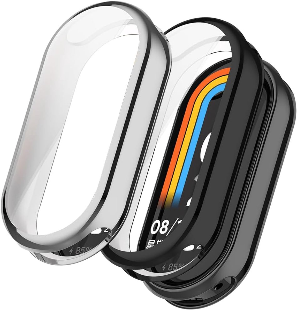 [2 Pieces] Case Compatible with Xiaomi Band 10, Black Silver All-round Protective Case with Screen Protector, [Stain - ShopVlot