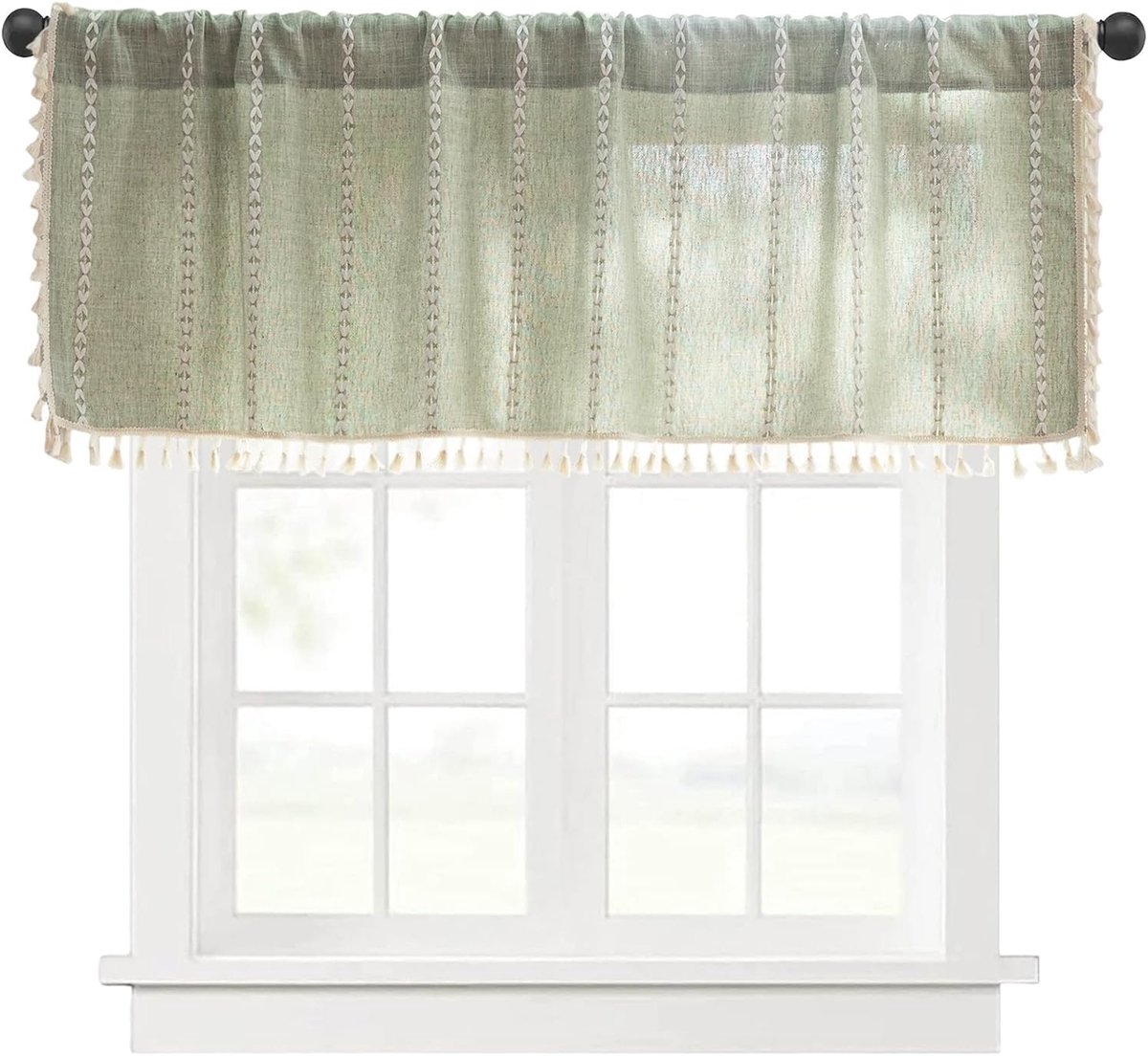 Boheemse gordijnen met kwastjes gehaakt gordijn vintage kamer decoratie landhuisstijl, groen 132 cm × 61 cm - ShopVlot