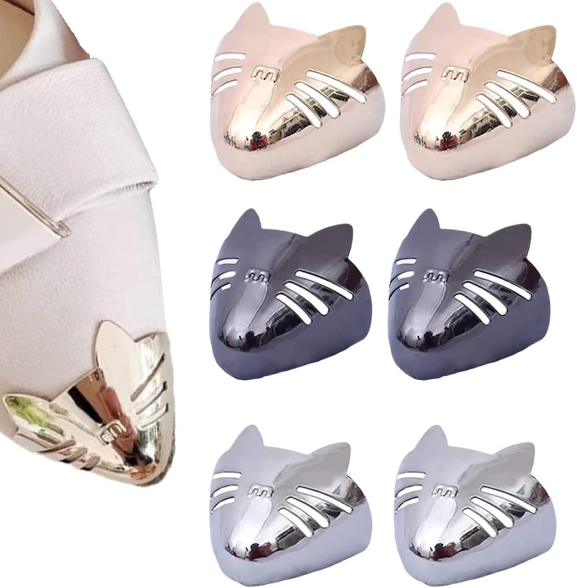 3 Pairs Shoe Toe Head Metal Protector,Cat Design High Heel Tip Cap Cover Pump Decorations Charms Repair Accessories - ShopVlot
