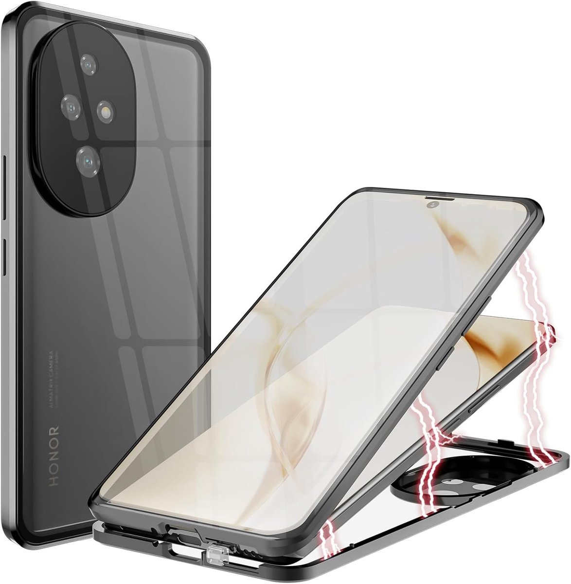 Case Compatible with Honor 200, Magnetic Adsorption Case Phone Case 360 Protection Front Back Tempered Glass Metal - ShopVlot