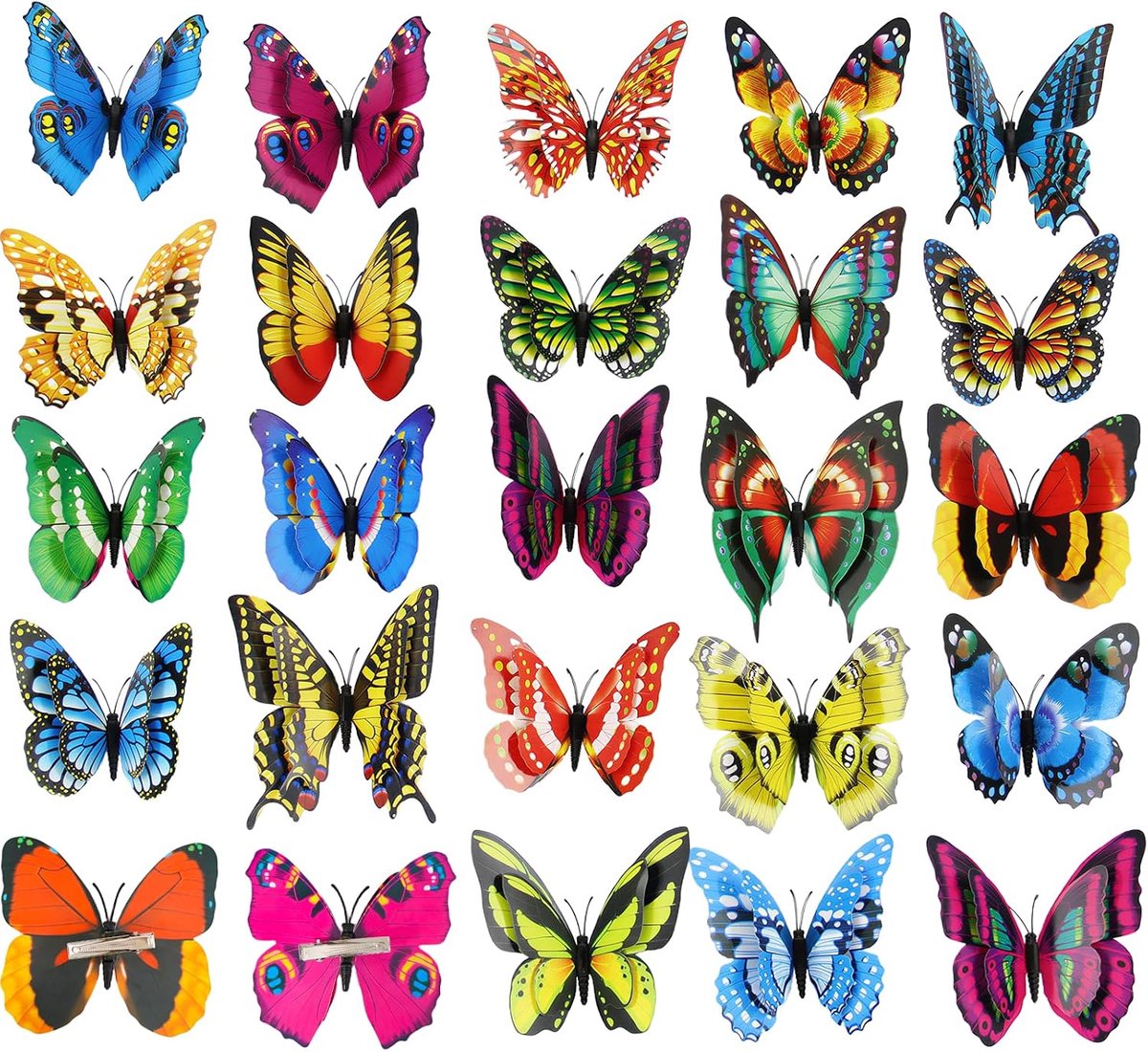 20 stuks vlinders, decoratie met clip, kleurrijke vlinder, pvc, 3D-vlinderclip, decoratie, vlinders, clip - ShopVlot