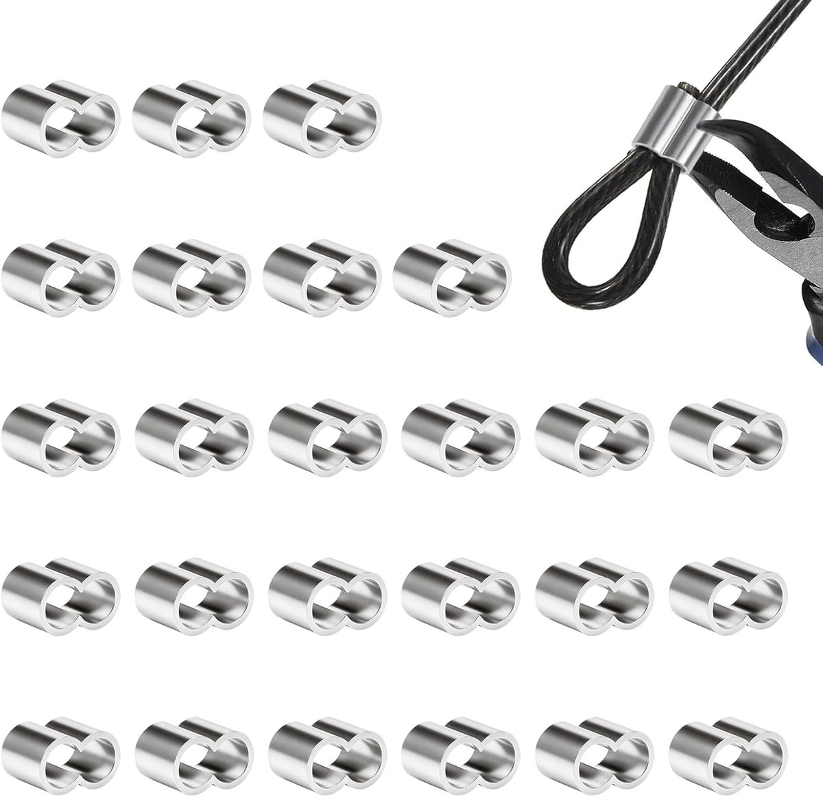 Pack of 25 8 mm Double Crimp Sleeves Made of Stainless Aluminium Professional for Cable Clips, Expansion Cables - ShopVlot