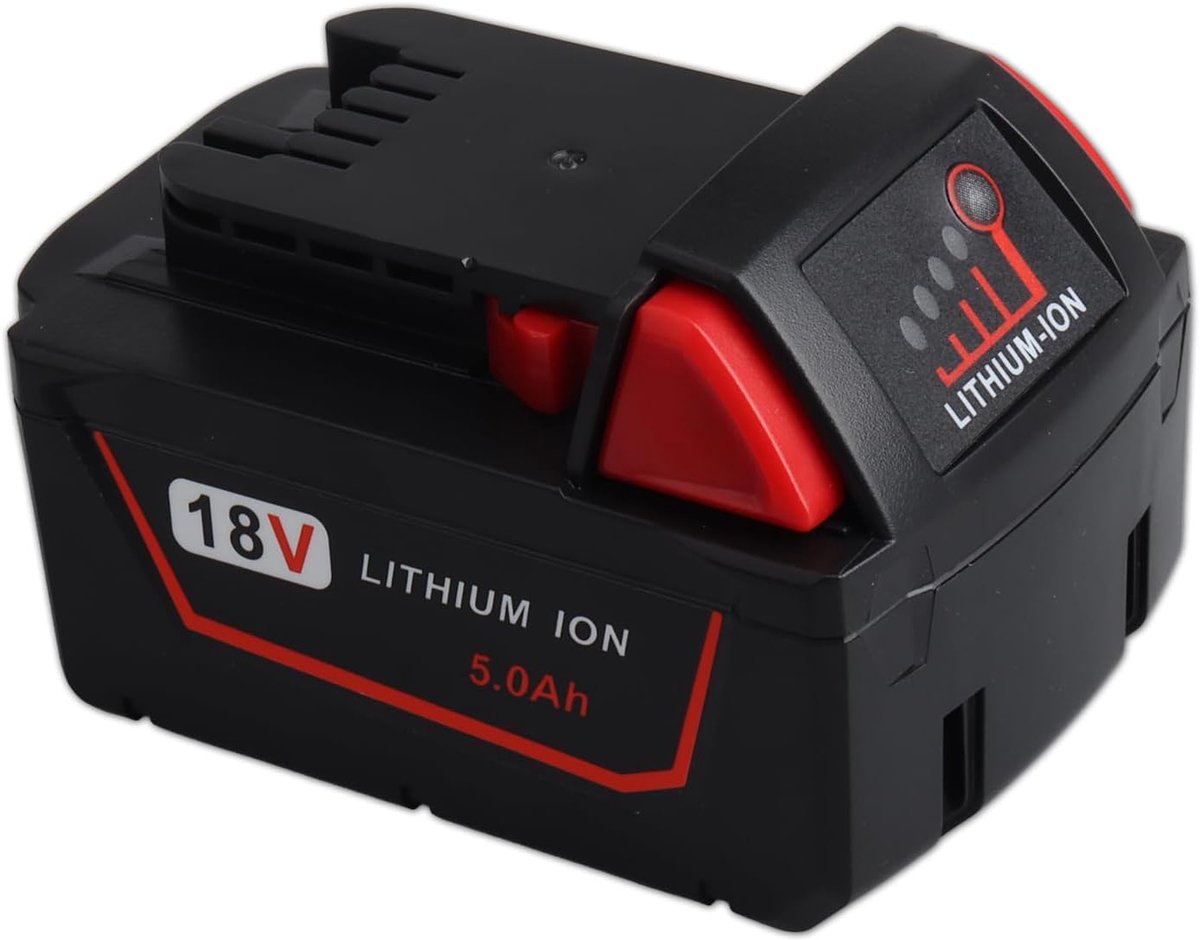 18 V 5,0 Ah M18B5 oplaadbare batterij, compatibel met Milwaukee M18 48-11-1850 48-11-1852 48-11-1830 48-11-1828 - ShopVlot