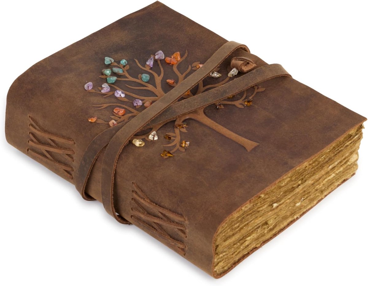 Vintage Leather Tree of Life Journal, Handmade Cotton Paper, Ideal as a Travel Journal, 21 x 16 cm - ShopVlot