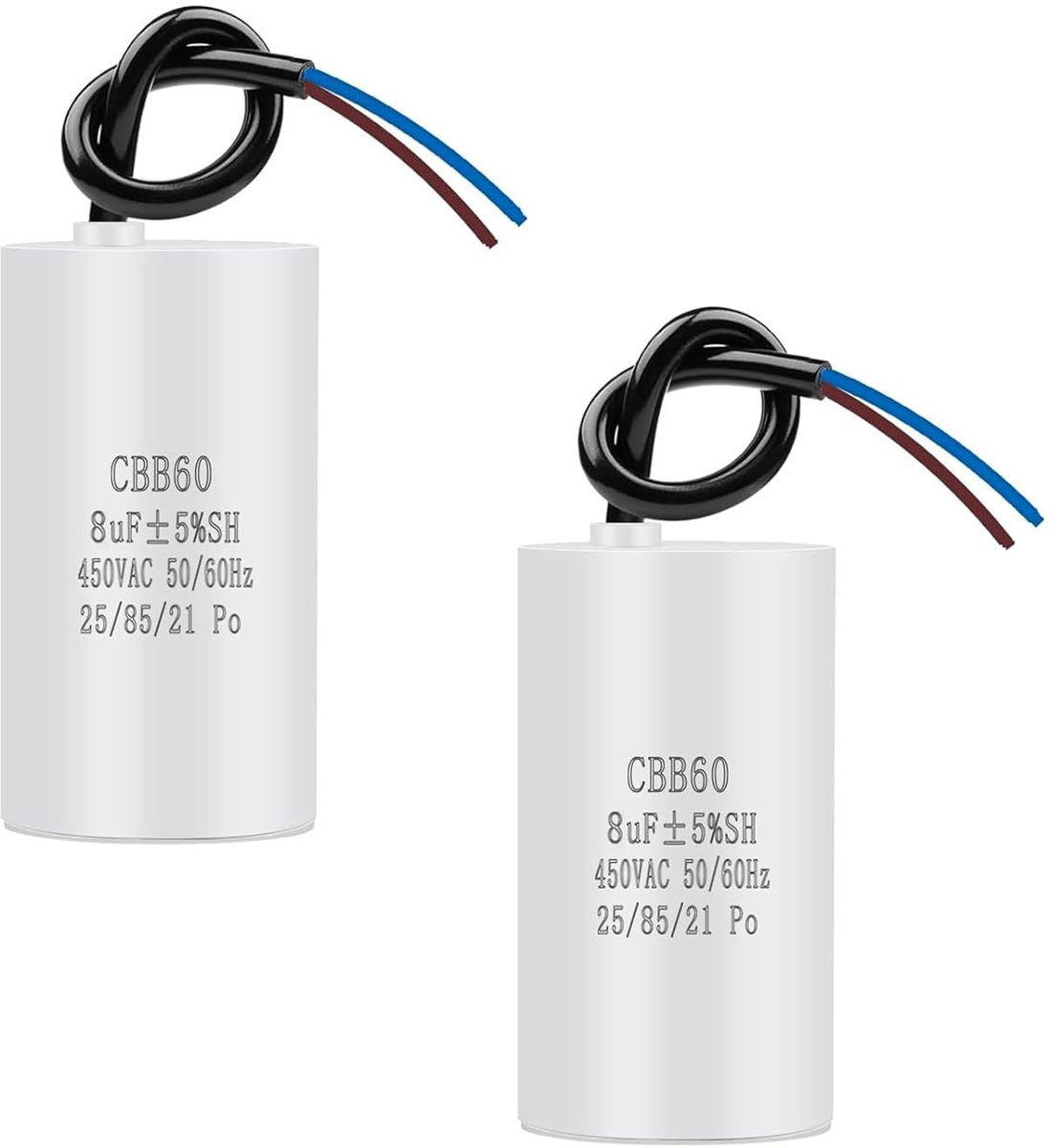 2 Pcs CBB60 8uF 450V 50/60Hz Capacitor Starter Motor 34 x 65 mm Capacitor AC Motor, Universal Replacement for Tumble - ShopVlot