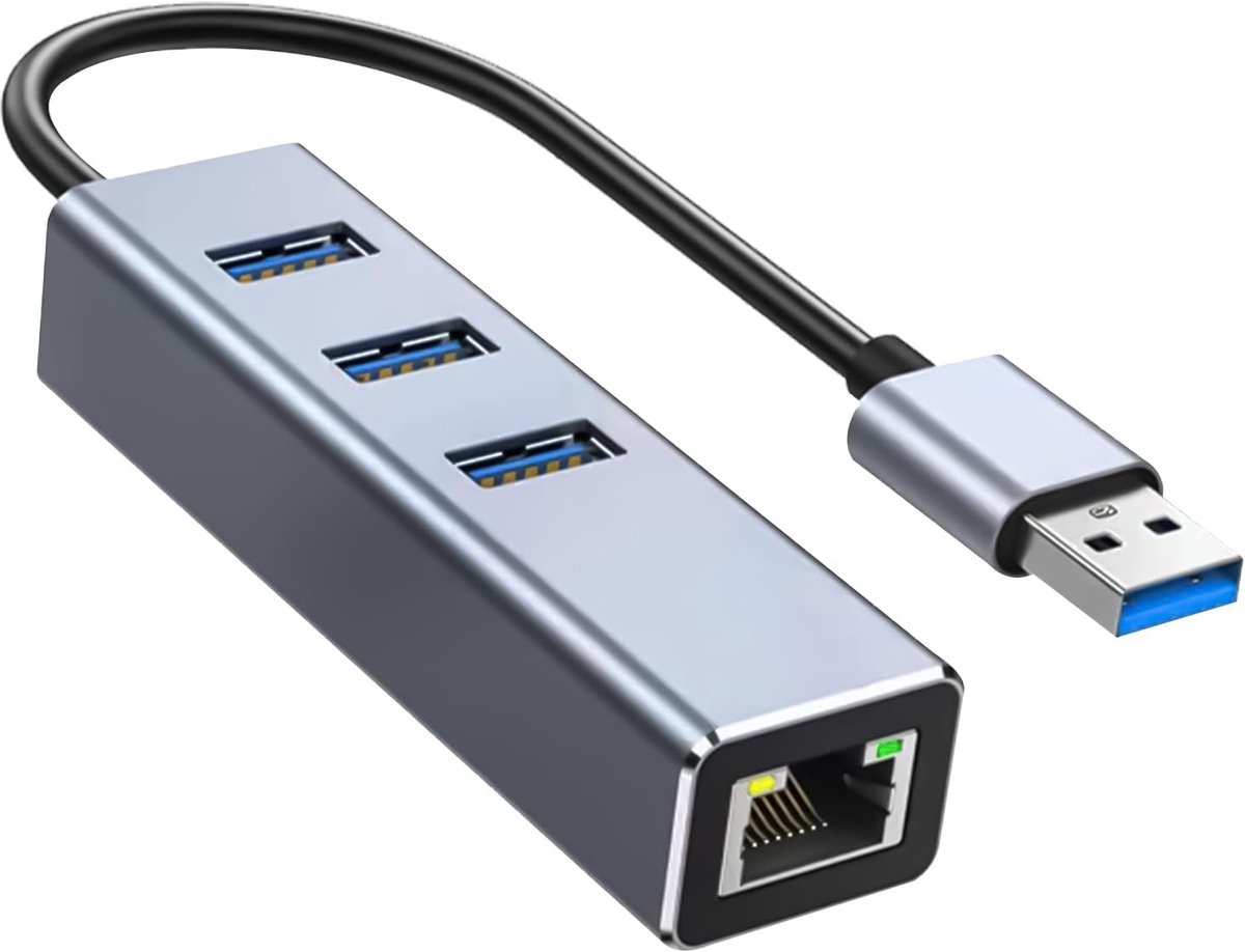 USB Ethernet Adapter, LAN Network Adapter with 1000 Mbit/s RJ45 LAN Port and 3 USB 3.0 Ports Multiport Hub Converter - ShopVlot