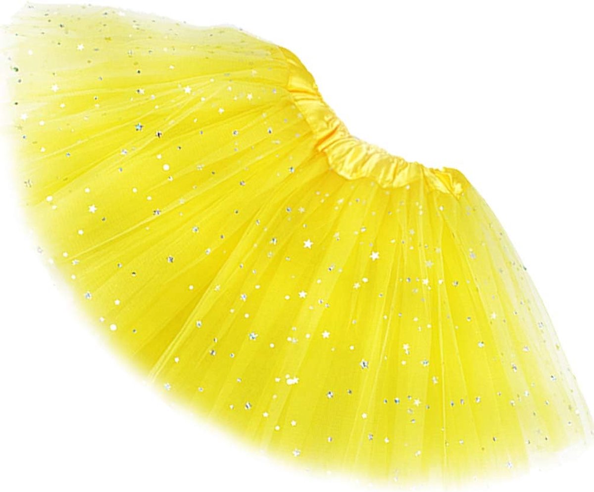 Women's Adult Sparkle Elastic 4 Layered Tulle Tutu Skirt, Yellow, One Size - ShopVlot