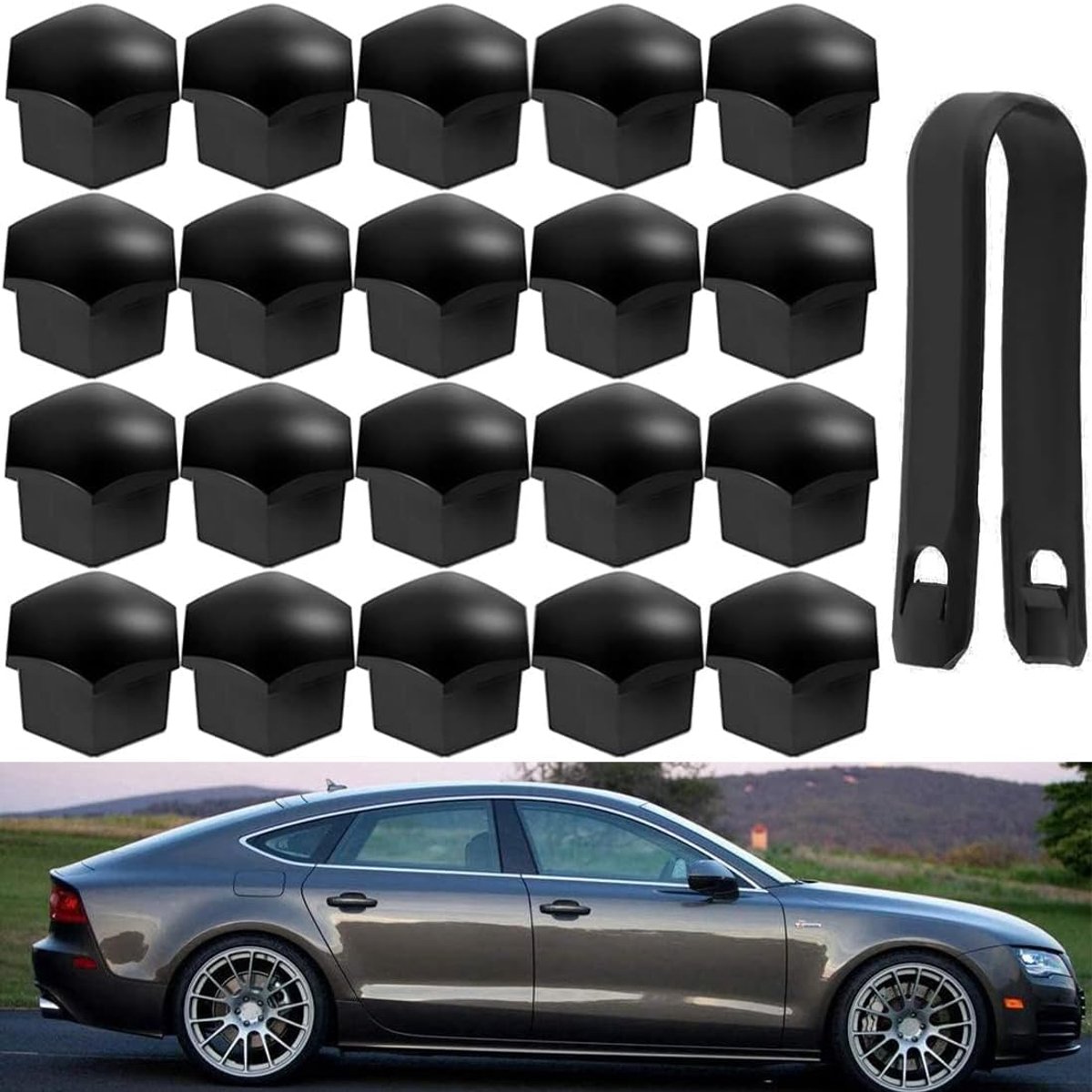 MOLIMOLI 21 Pieces Car Bolt Cover 17mm Black, Car Bolt Cover, Bolt Cover with Auto Removal Tools for Durable - ShopVlot
