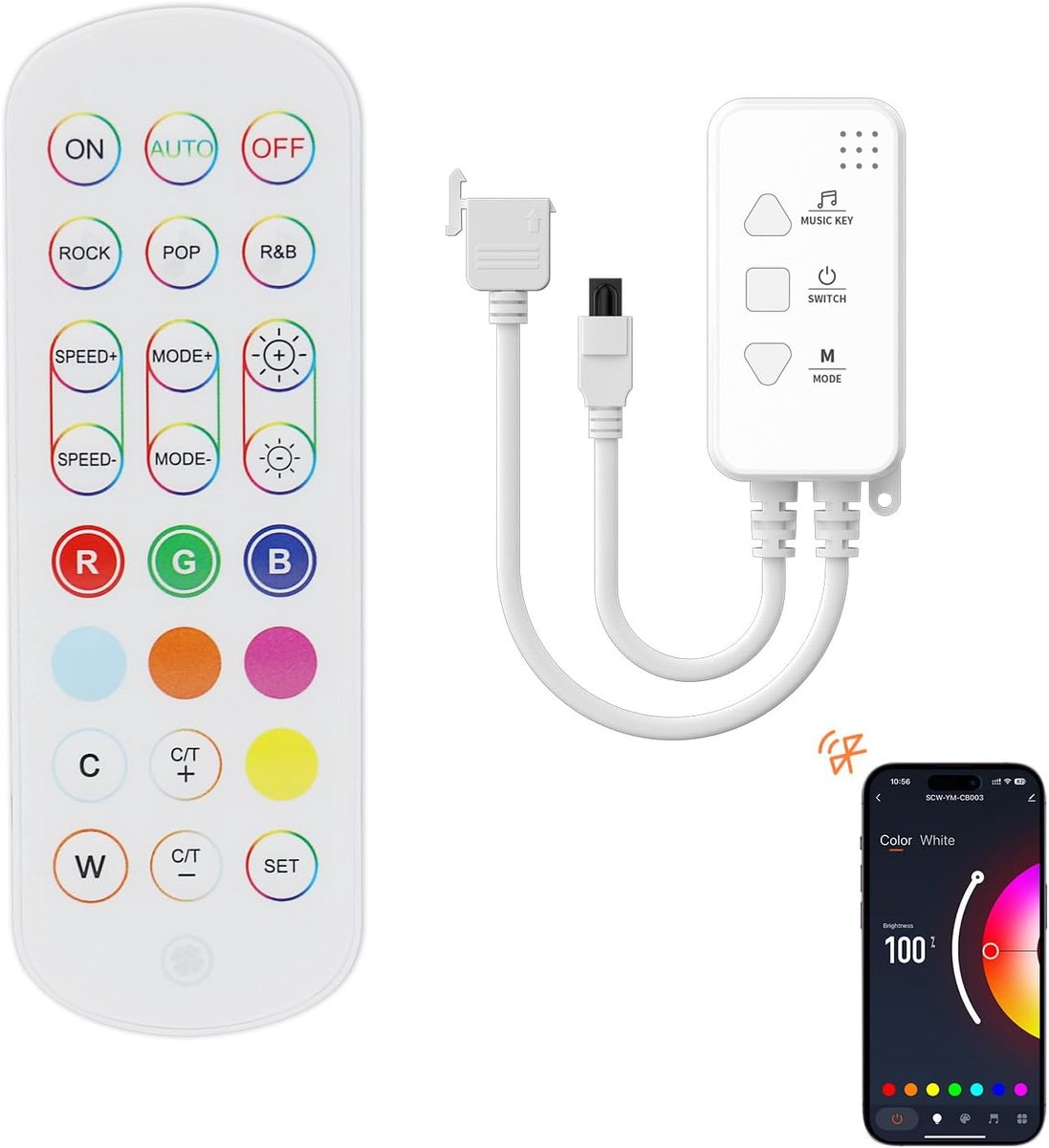 OULARA Controller dimmer for RGB COB LED strips light, with app, music sync and IR remote control for upgrading 4 pin - ShopVlot