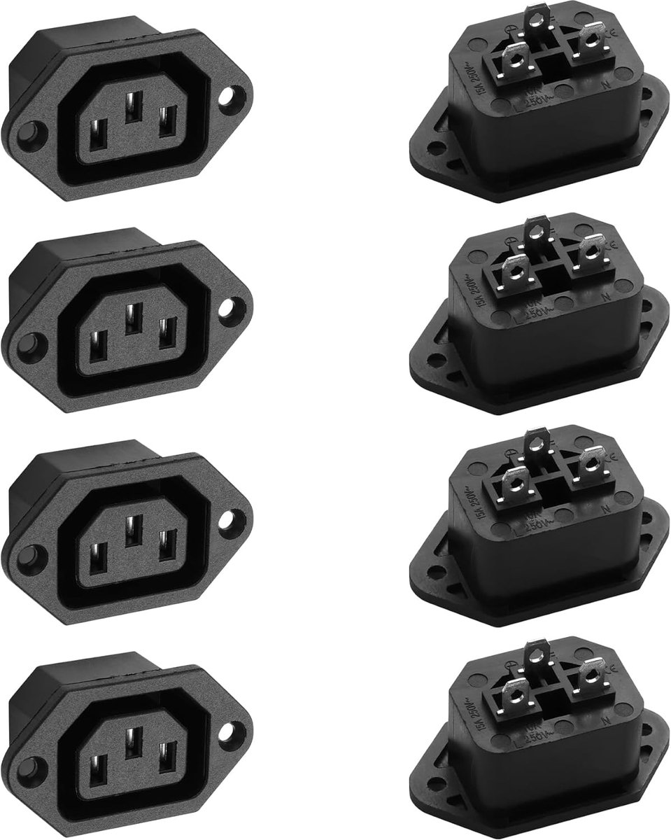 C13 Panel Mount Power Adapter, AC 250V 10A IEC 320 C13 Power Connector Socket with Mounting Holes (Pack of 8) - ShopVlot