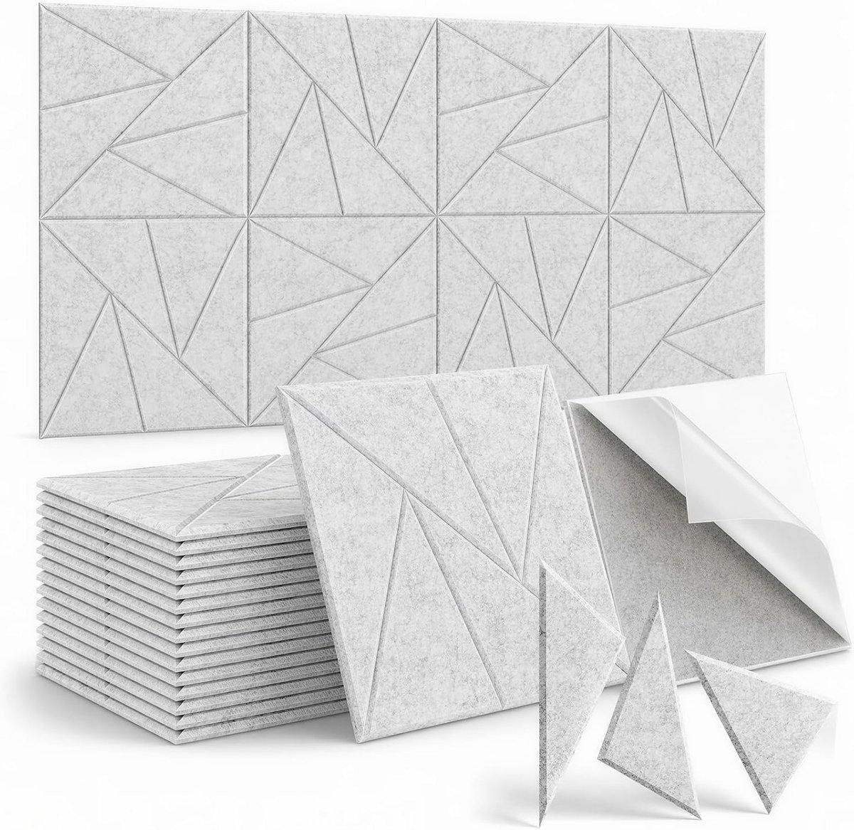 12 stuks akoestische panelen, zelfklevend, polyester, 30 x 30 x 0,9 cm, lichtgrijs - ShopVlot