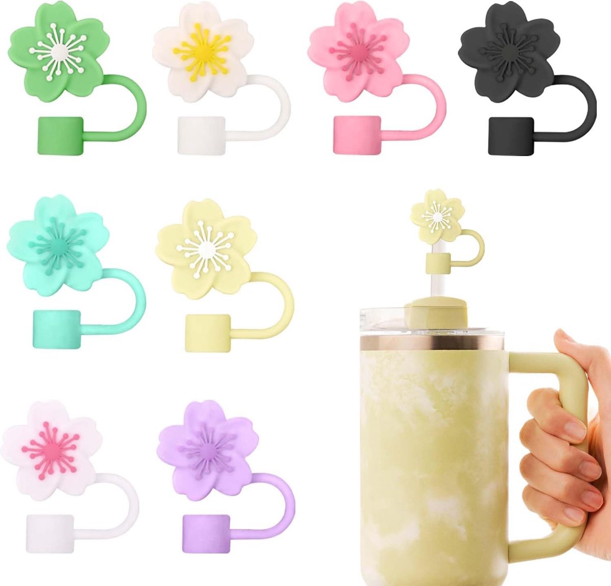 8pcs Silicone Dustproof Straw Covers for Reusable Straws 9-10mm Straw Caps for 30/40 oz Cups with Handle - ShopVlot