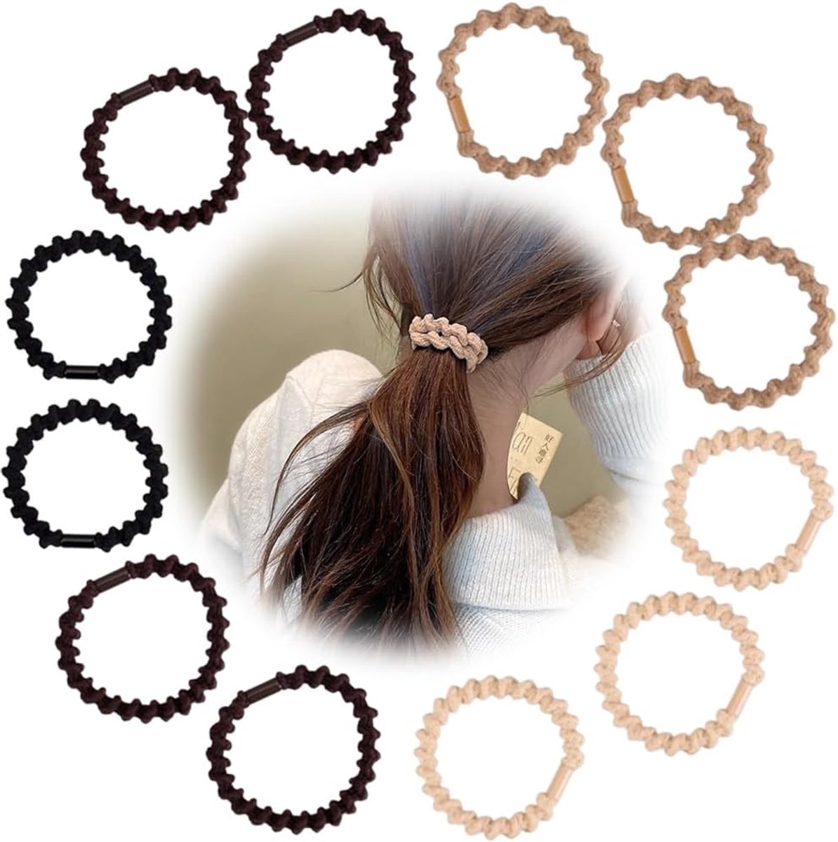 Pack of 12 Foam Silk Hair Bands Tear-Resistant for Women and Girls (Black / Dark Coffee/Khaki/Beige) - ShopVlot