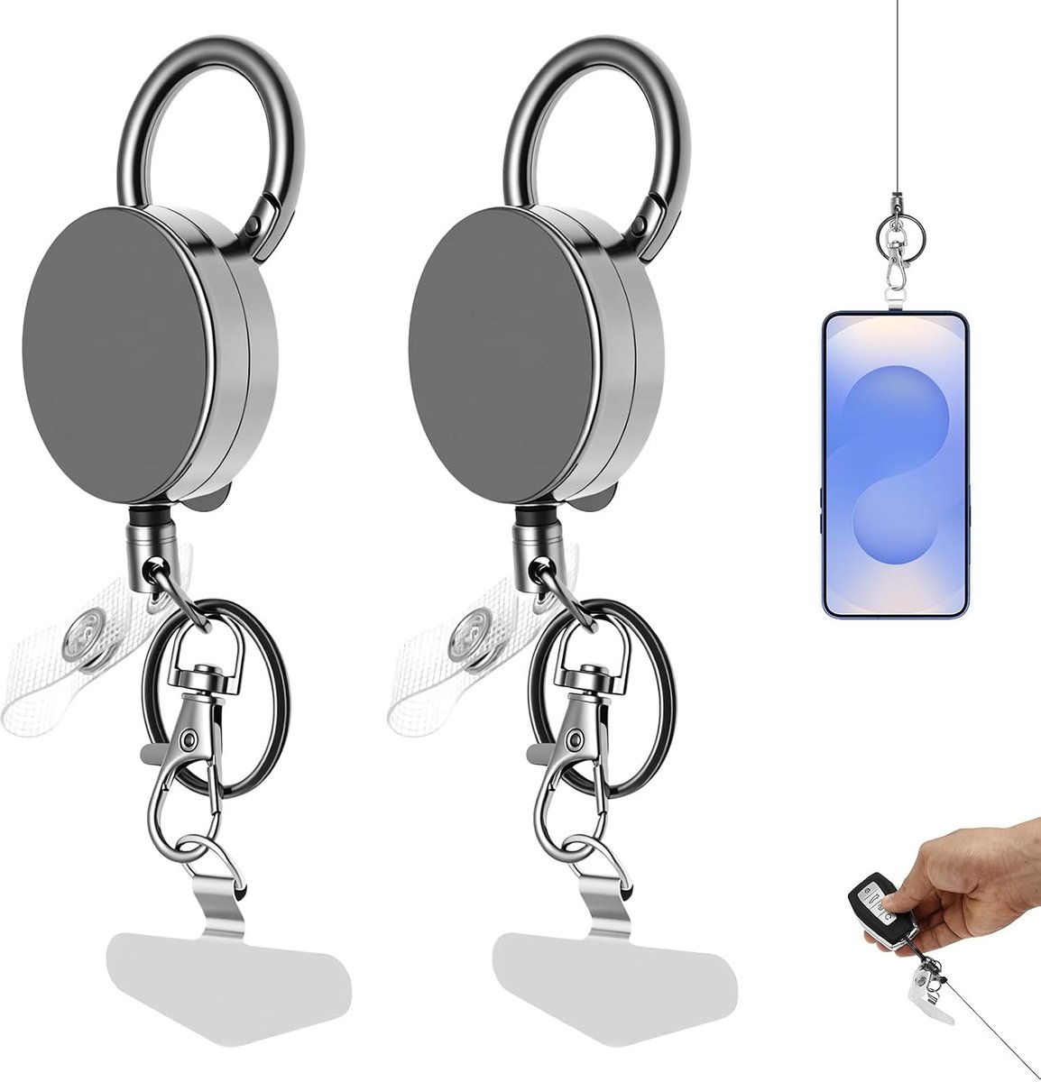 Uittrekbare mobiele telefoonbeveiliging, polsband met ID-jojo en metalen behuizing, telefoonketting met patch en - ShopVlot