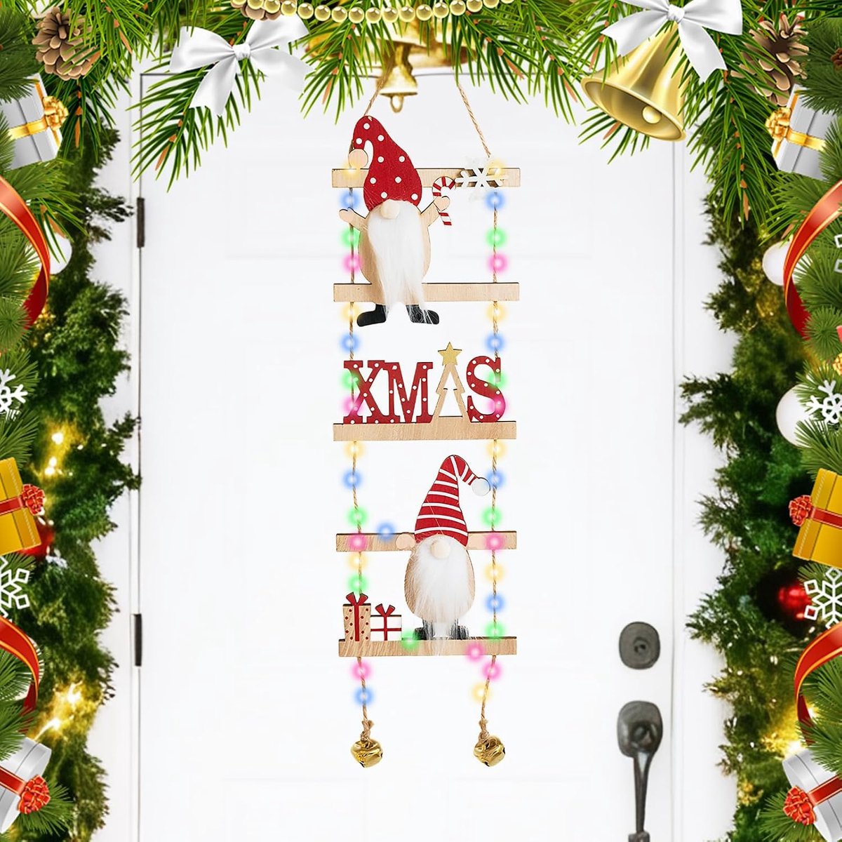 Hanging decoration 42 cm - retro ladder - klimmende kerstman - sfeervolle kerstversiering - ShopVlot