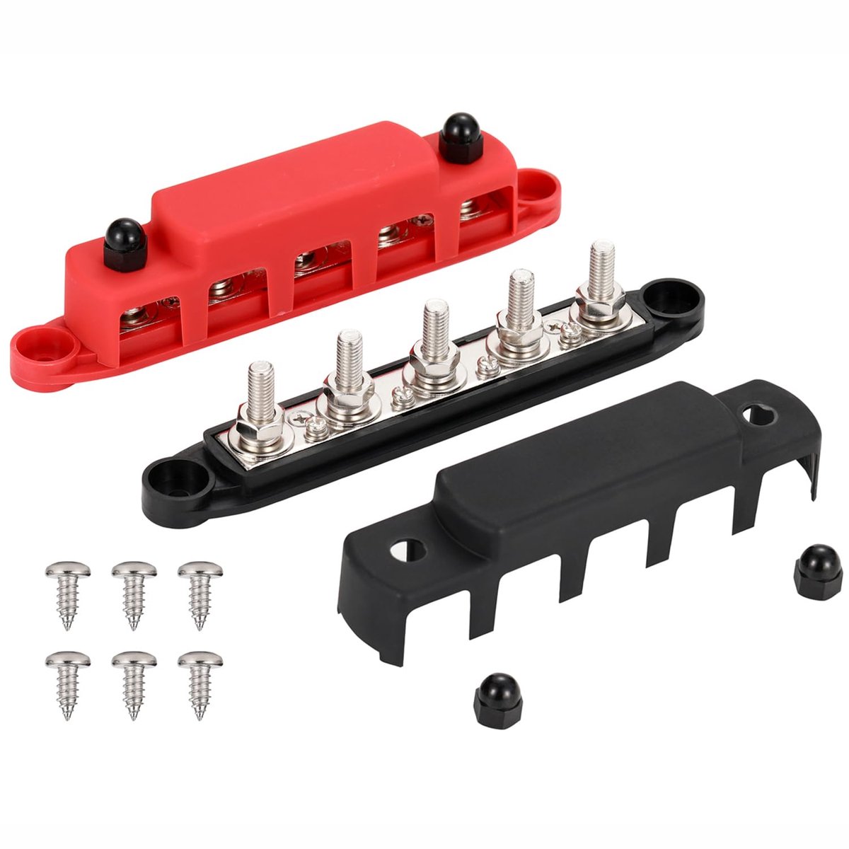 SnelShoppen - 1 Paar M8 (5/16") 5 Stud Power Verdeelblok, 5-Weg 12-48V Zware Busbalk, Positief en Negatief