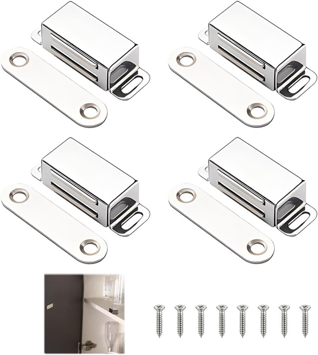 Magnetische deurstopper 45 mm - roestvrij staal - glanzend zilver - veilige sluiting voor keukenkasten - ShopVlot
