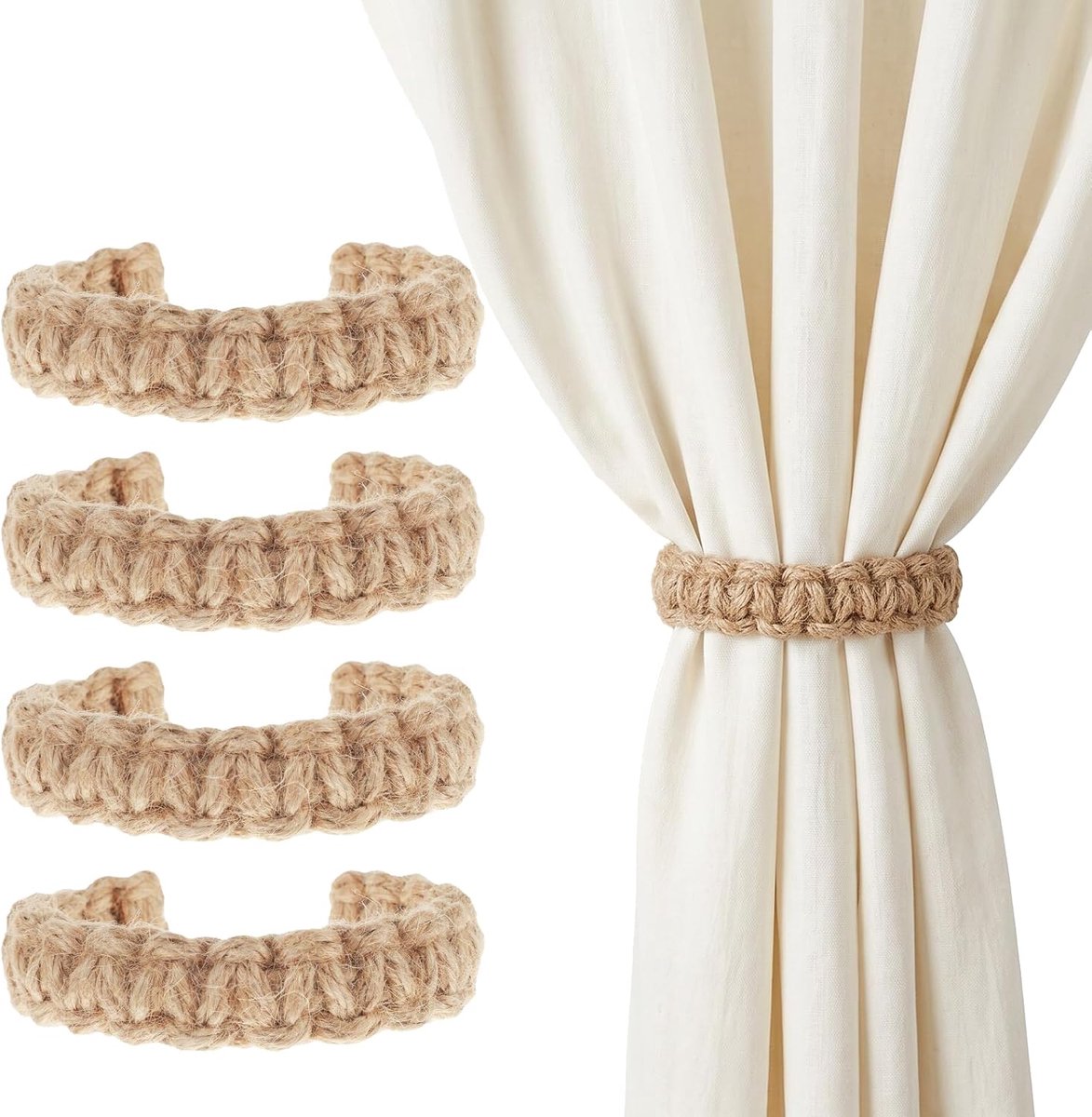 Gordijnbinders 4 stuks - Gevlochten jute - Rustieke decoratie - Perfect voor boho slaapkamers - ShopVlot