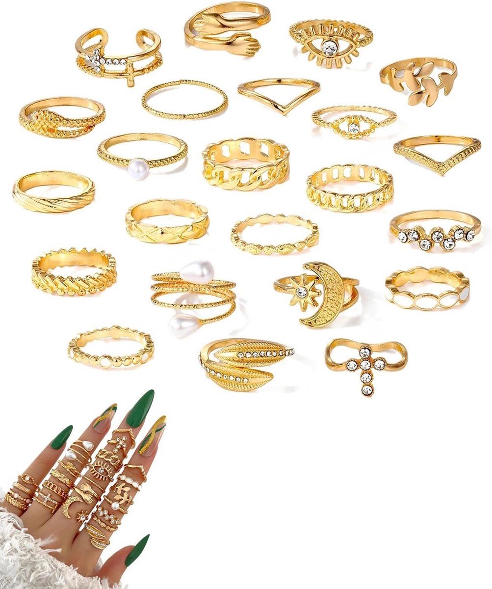 Damesringen set van 23 stuks - roestvrij staal - stapelbare vingerringen - trendy accessoires voor elke gelegenheid - ShopVlot