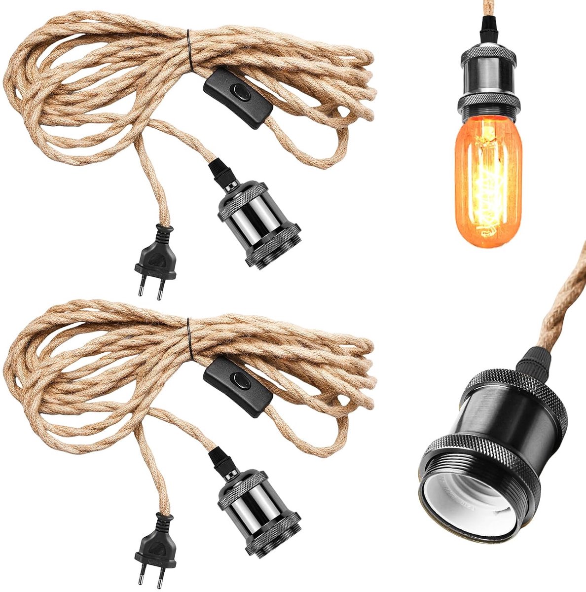Hanging lamp E27 4.6m - vintage design - met stekker en schakelaar - flexibele verlichting - ShopVlot