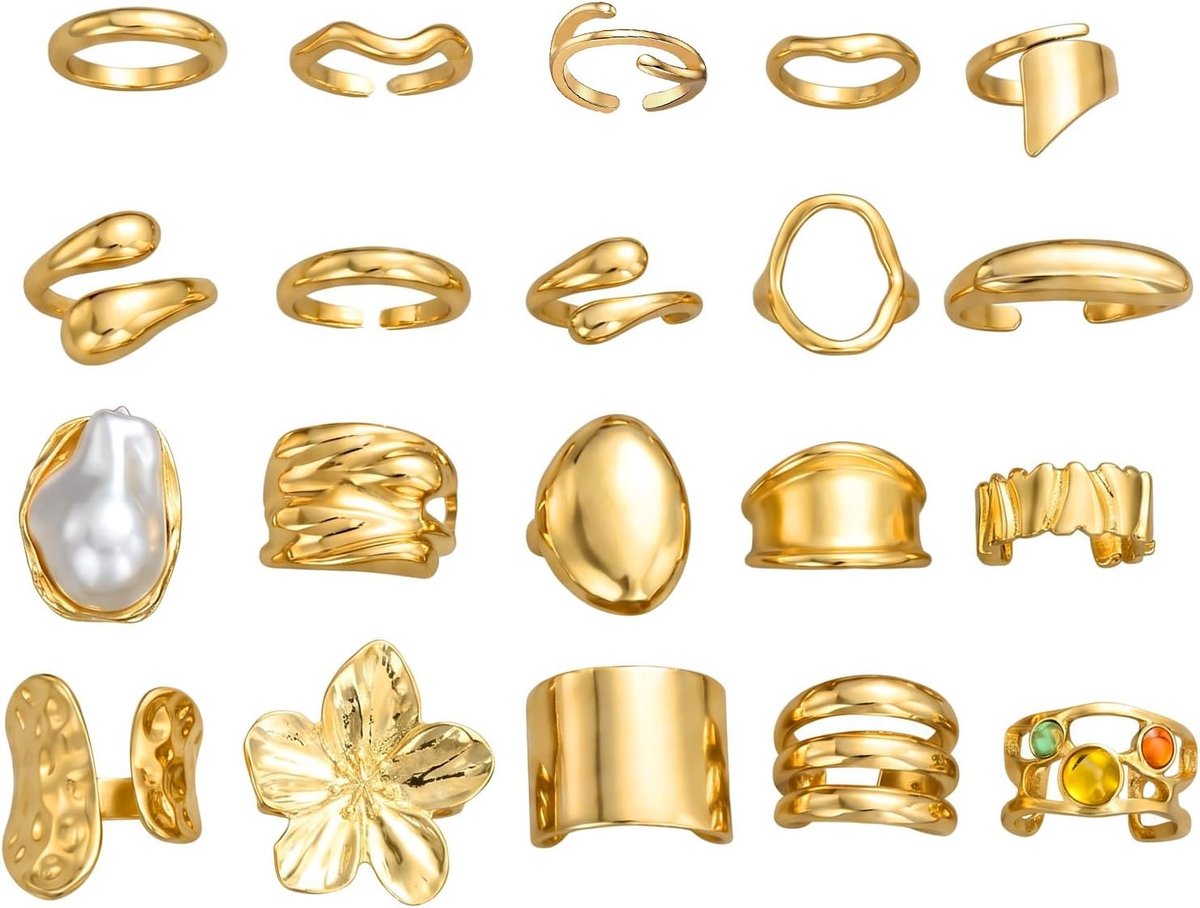 Dames ringen set 20 stuks - boho bloem design - verstelbare stackable knuckle midi ringen - ShopVlot