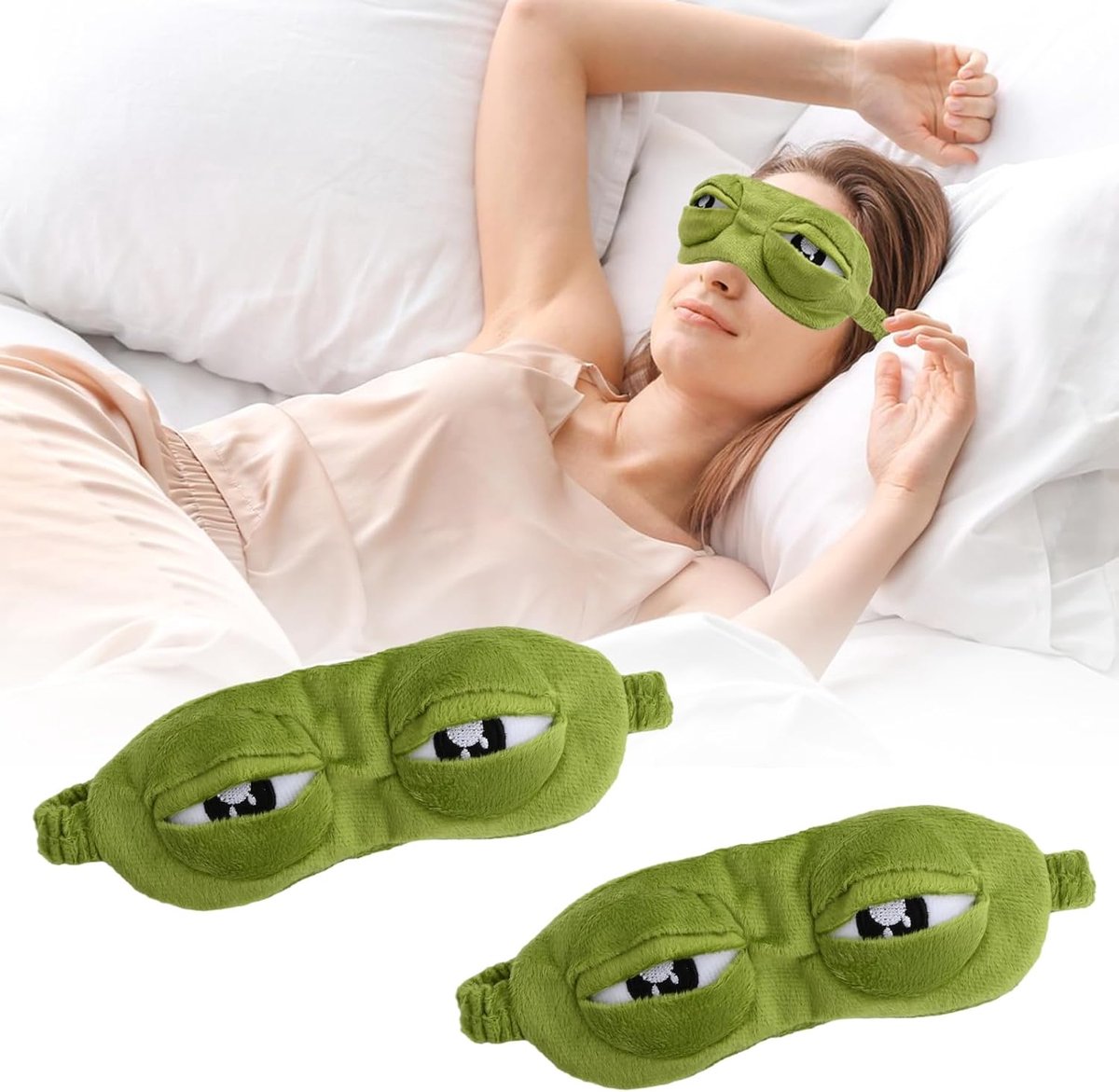 Slaapmasker kikker - 2 stuks - groene emoji - schattig en comfortabel voor kinderen en volwassenen - ShopVlot