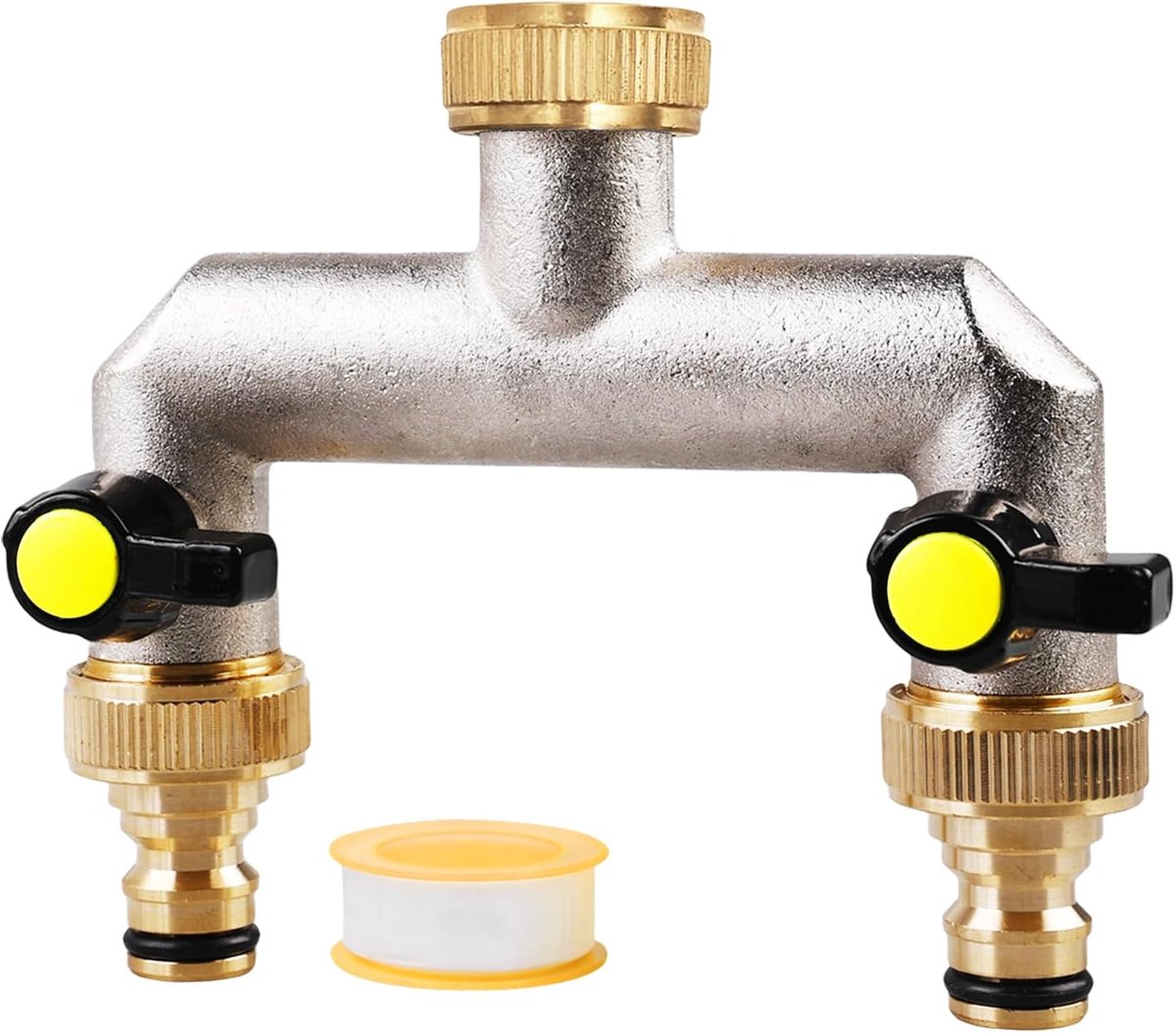 2-weg waterverdeler 3/4 inch - messing - met kogelklep - ideaal voor tuin en wasmachine - ShopVlot