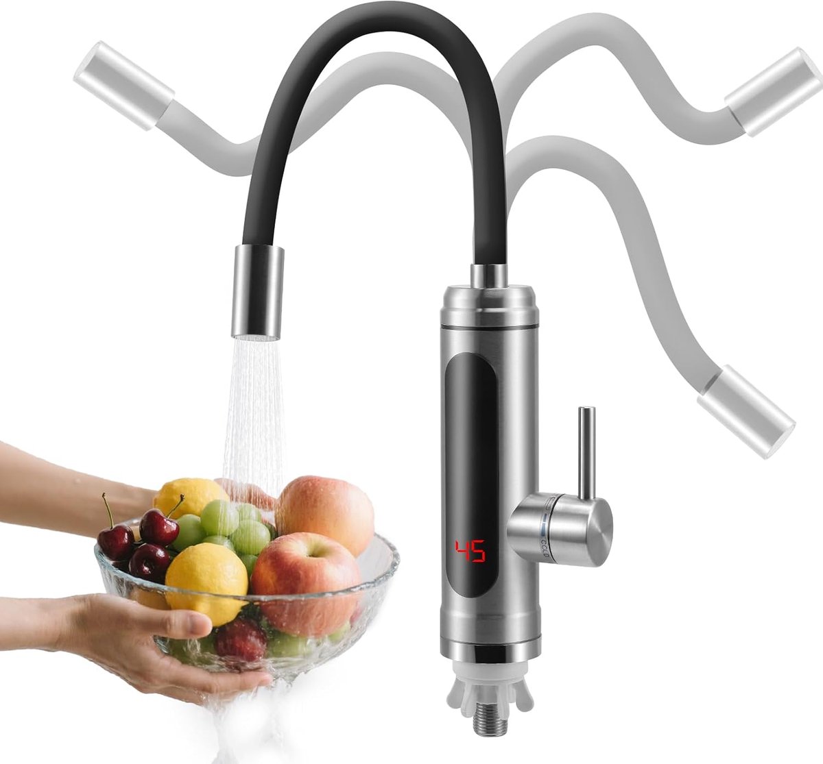 Elektrische kraan 3000 W - RVS 360° draaibaar - Snelle verwarming - Ideaal voor keuken en badkamer - ShopVlot