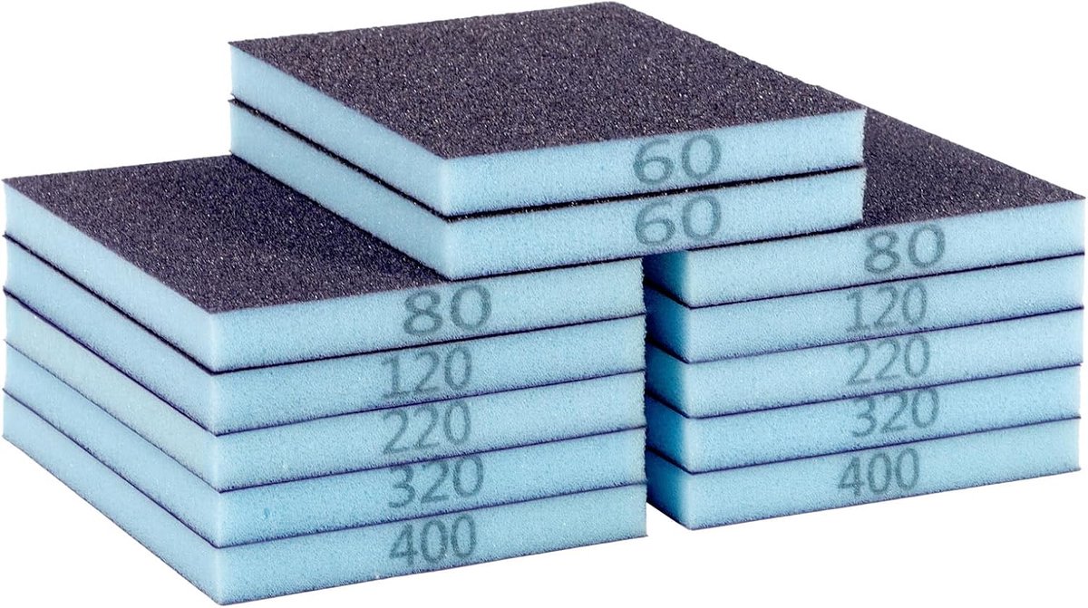 Schuursponzen 12 stuks - herbruikbaar schuurpapier 60/80/120/220/320/400 - voor hout en metaal - comfortabele handling - ShopVlot