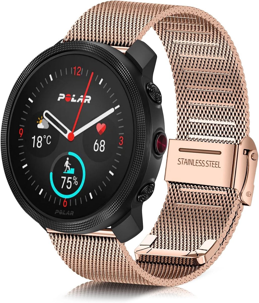 Horlogeband 22mm - Rose Gouden Rvs Mesh - Vervangband voor Polar Vantage M3 - Stijlvol en comfortabel - ShopVlot