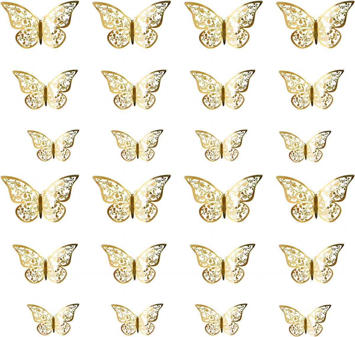 3D Vlinder Muurstickers - 24 Stuks in 3 Maten - Goud - Perfect voor Kinderkamer Decoratie - ShopVlot